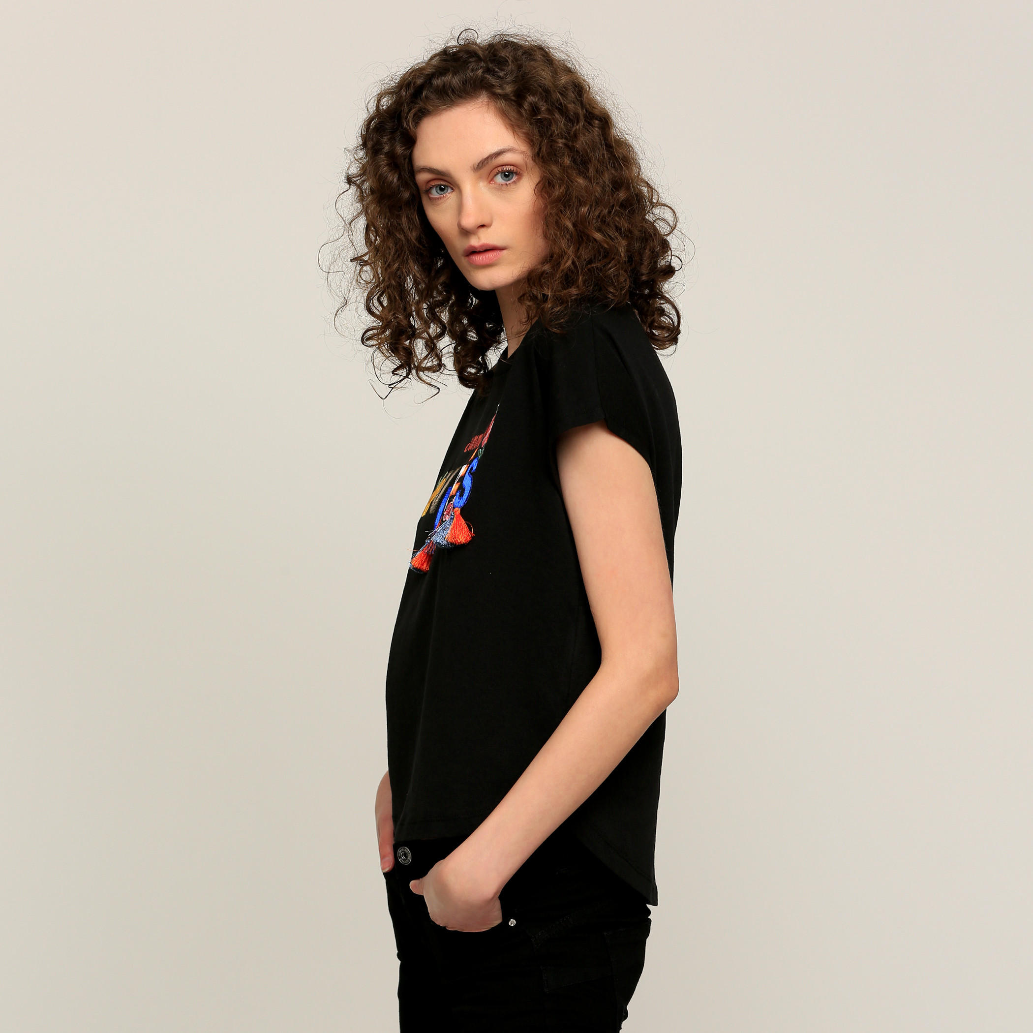 Lee Cooper Embroidered Round Neck T-Shirt with Cap Sleeves-women-clothing-tshirts-image-3