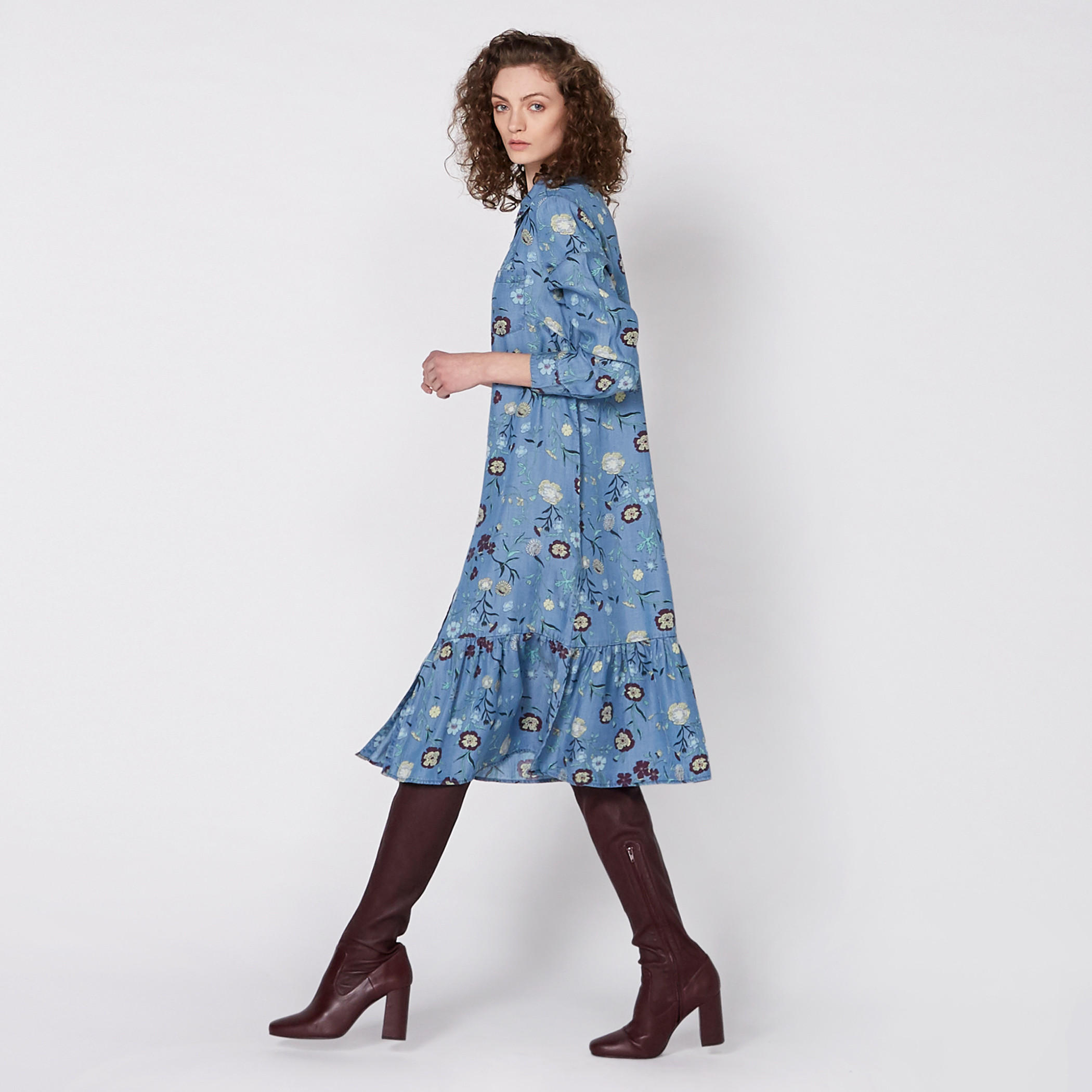 Lee Cooper Printed Midi Dress with Long Sleeves and Complete Placket-women-clothing-dresses-image-4