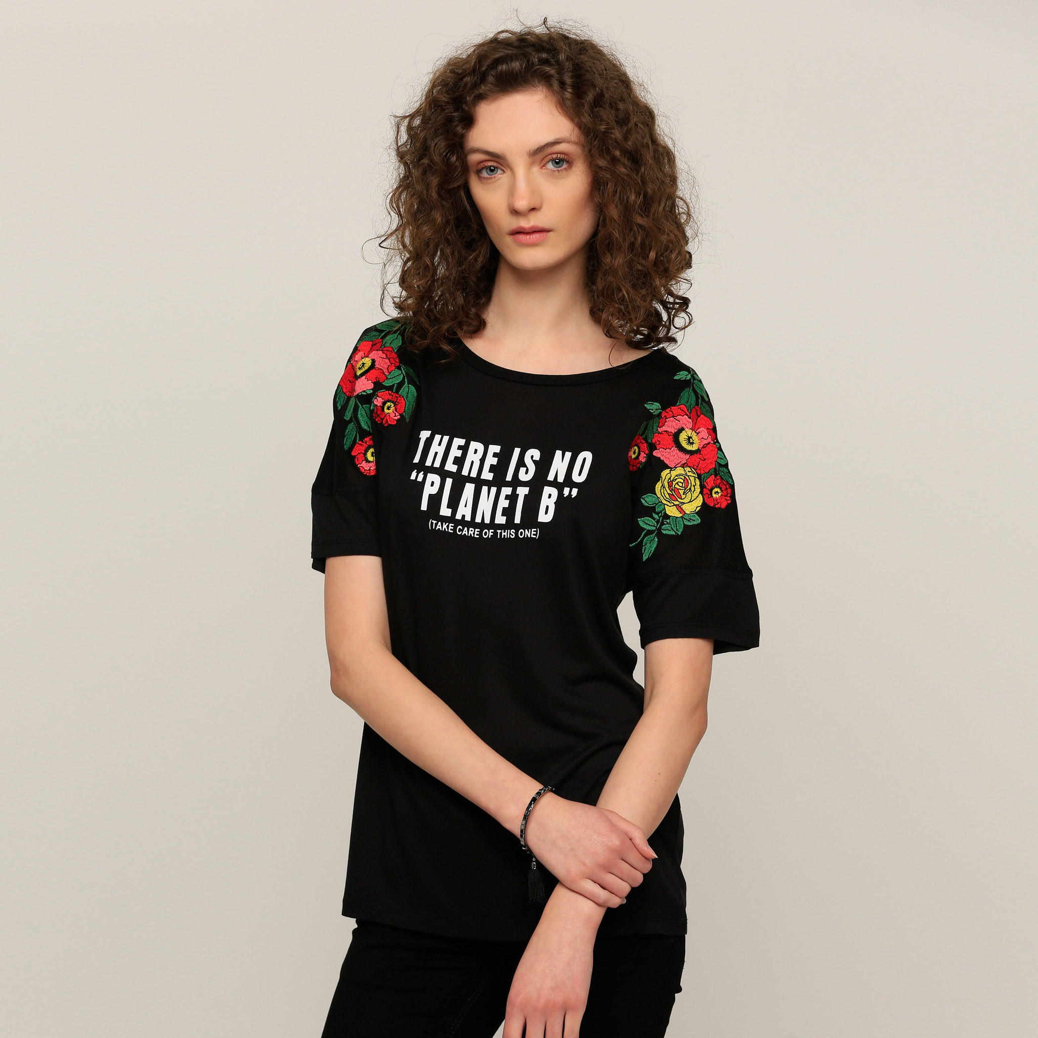 Lee Cooper Embroidered Round Neck T-Shirt with Short Sleeves-women-clothing-shirtsandblouses-shirts-image-1