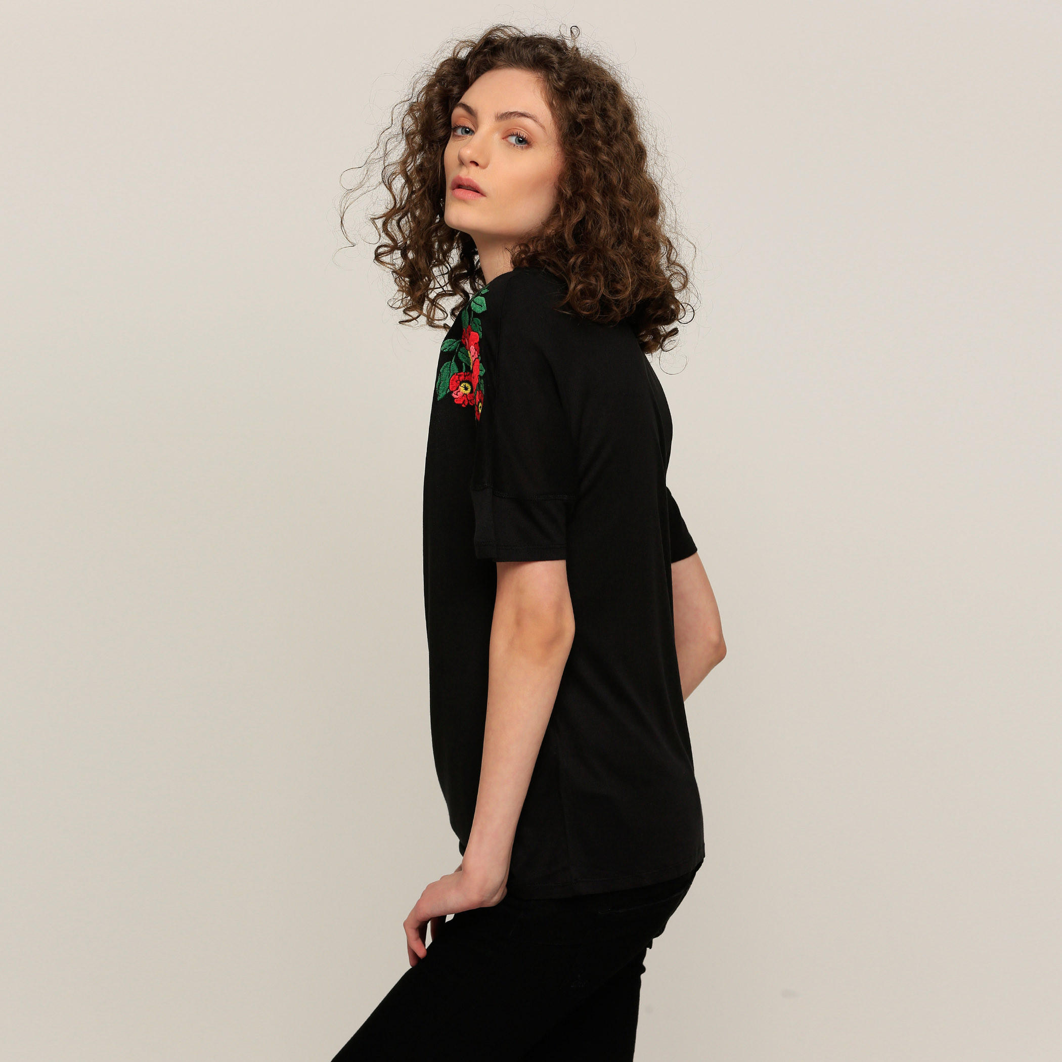 Lee Cooper Embroidered Round Neck T-Shirt with Short Sleeves-women-clothing-shirtsandblouses-shirts-image-3