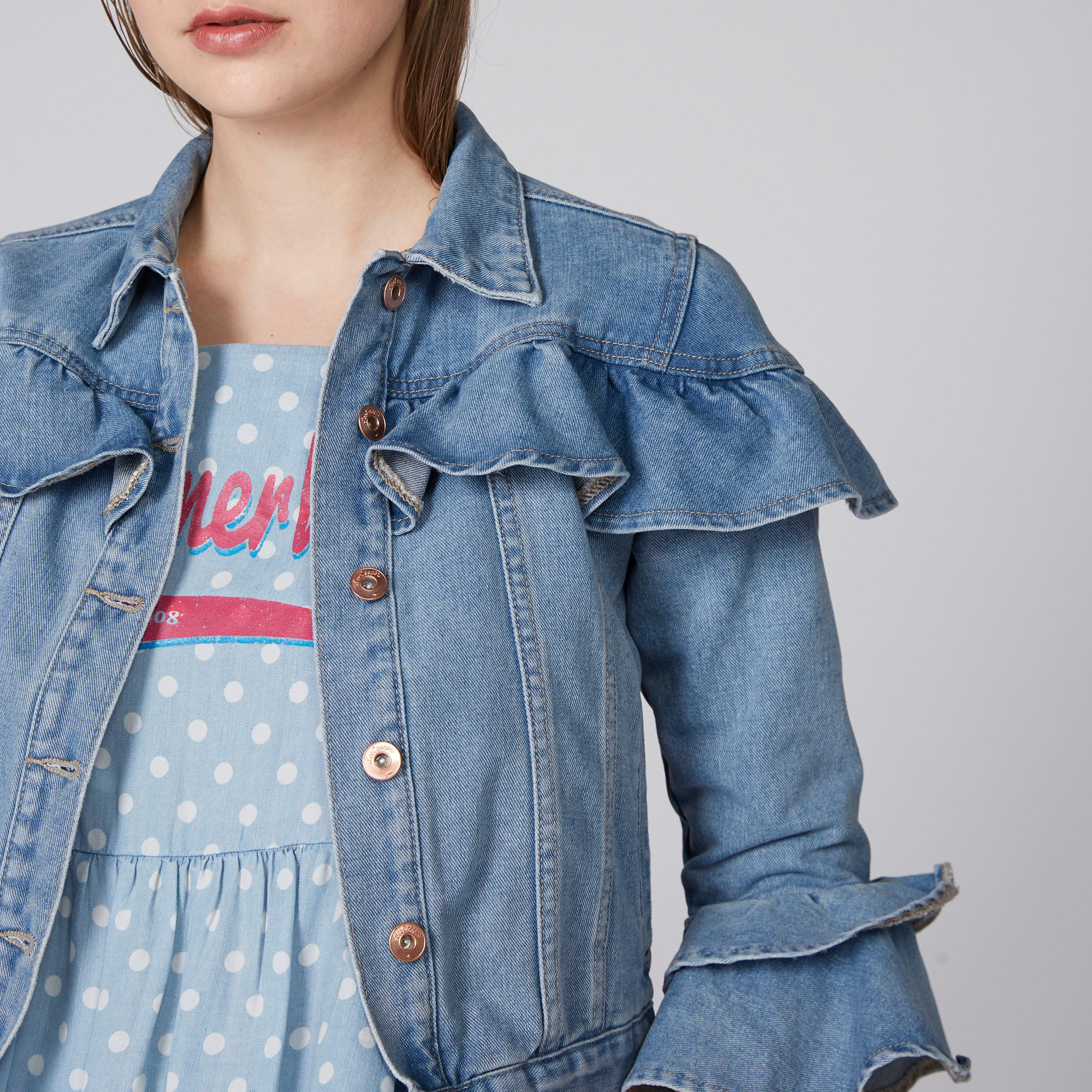 Lee Cooper Frill Detail Denim Jacket with Button Closure-women-winterwear-coatsandjackets-jackets-image-3