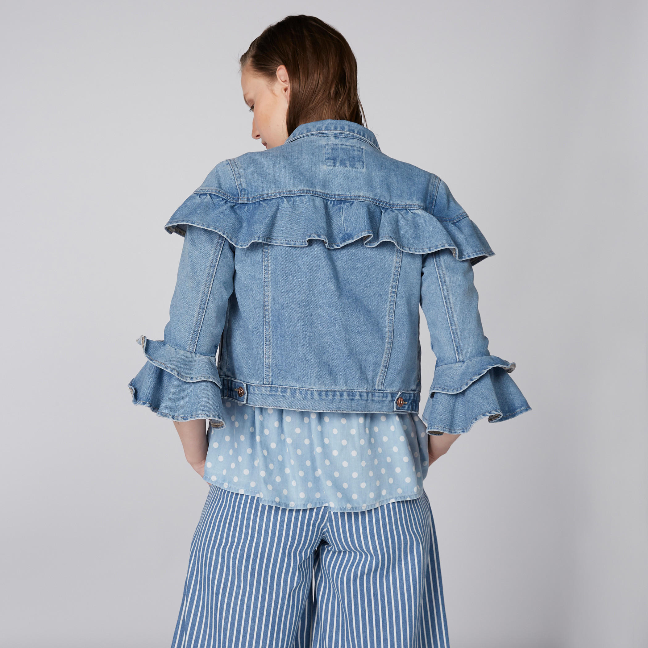 Lee Cooper Frill Detail Denim Jacket with Button Closure-women-winterwear-coatsandjackets-jackets-image-4