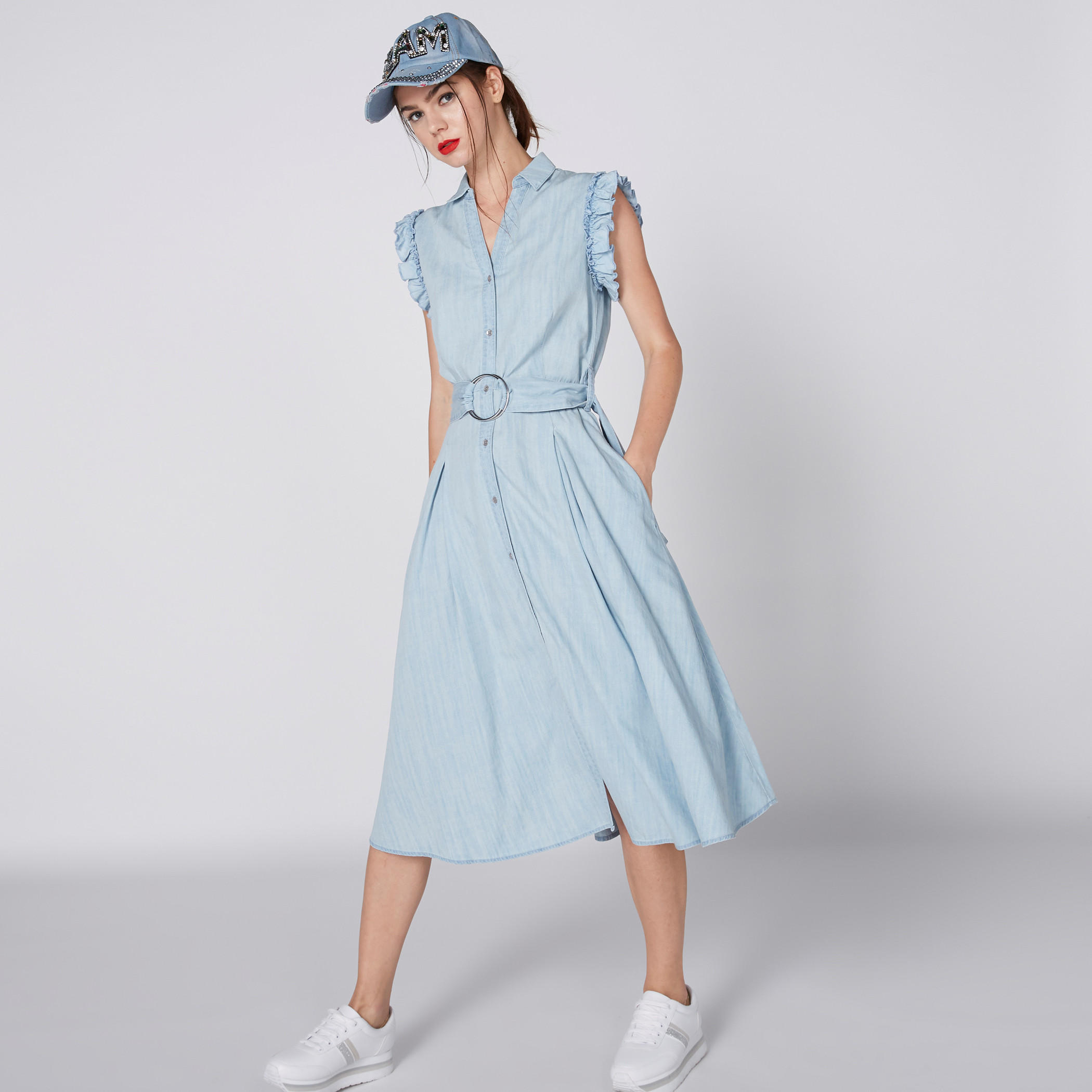 فستان قميص دون أكمام بأزرار من لي كوبر-women-clothing-dresses-image-1