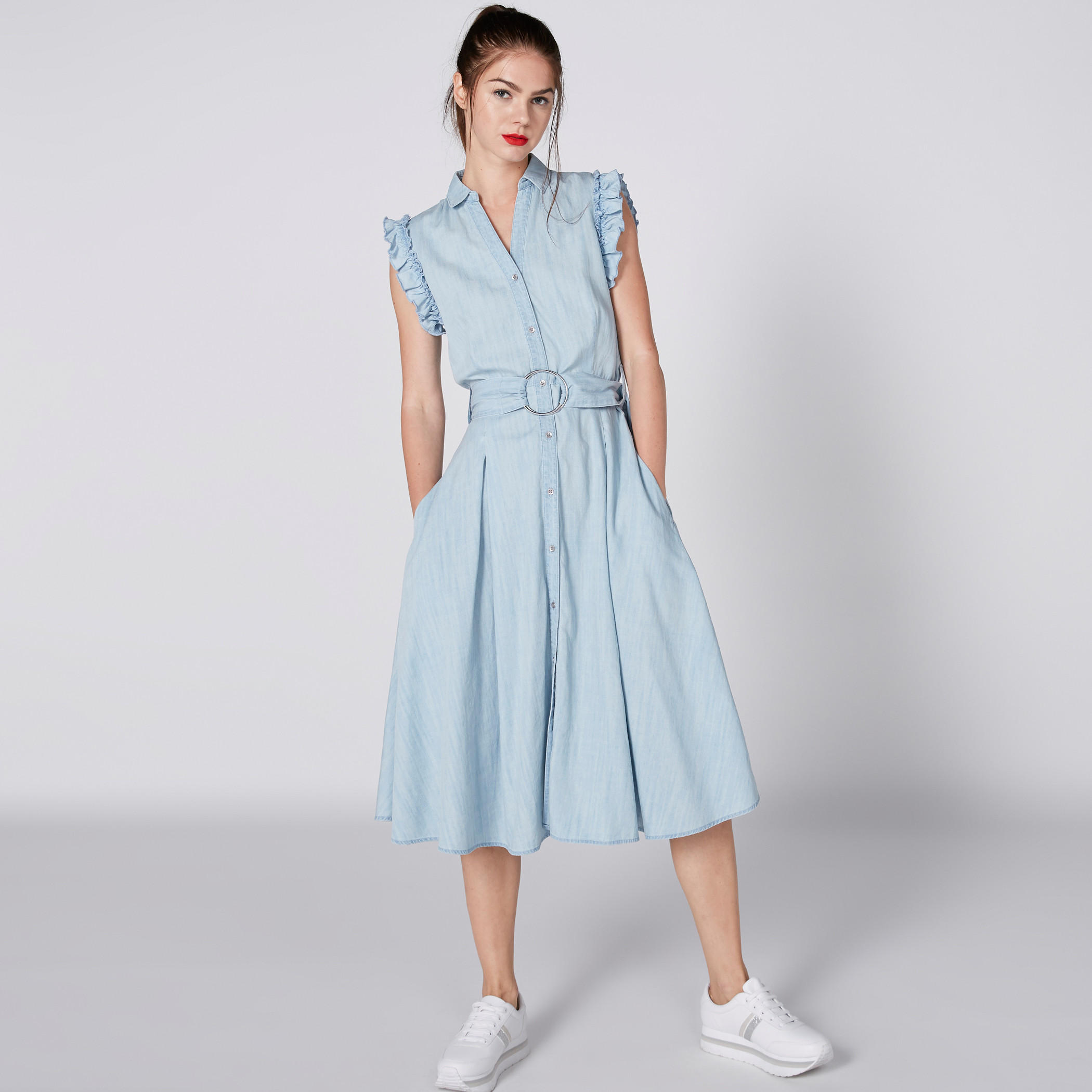 فستان قميص دون أكمام بأزرار من لي كوبر-women-clothing-dresses-image-4
