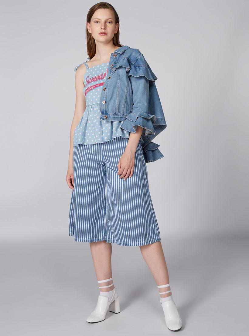 بنطال واسع الساقين من الدينم بتصميم مقلّم وجيوب من لي كوبر-women-clothing-bottoms-trousers-image-1