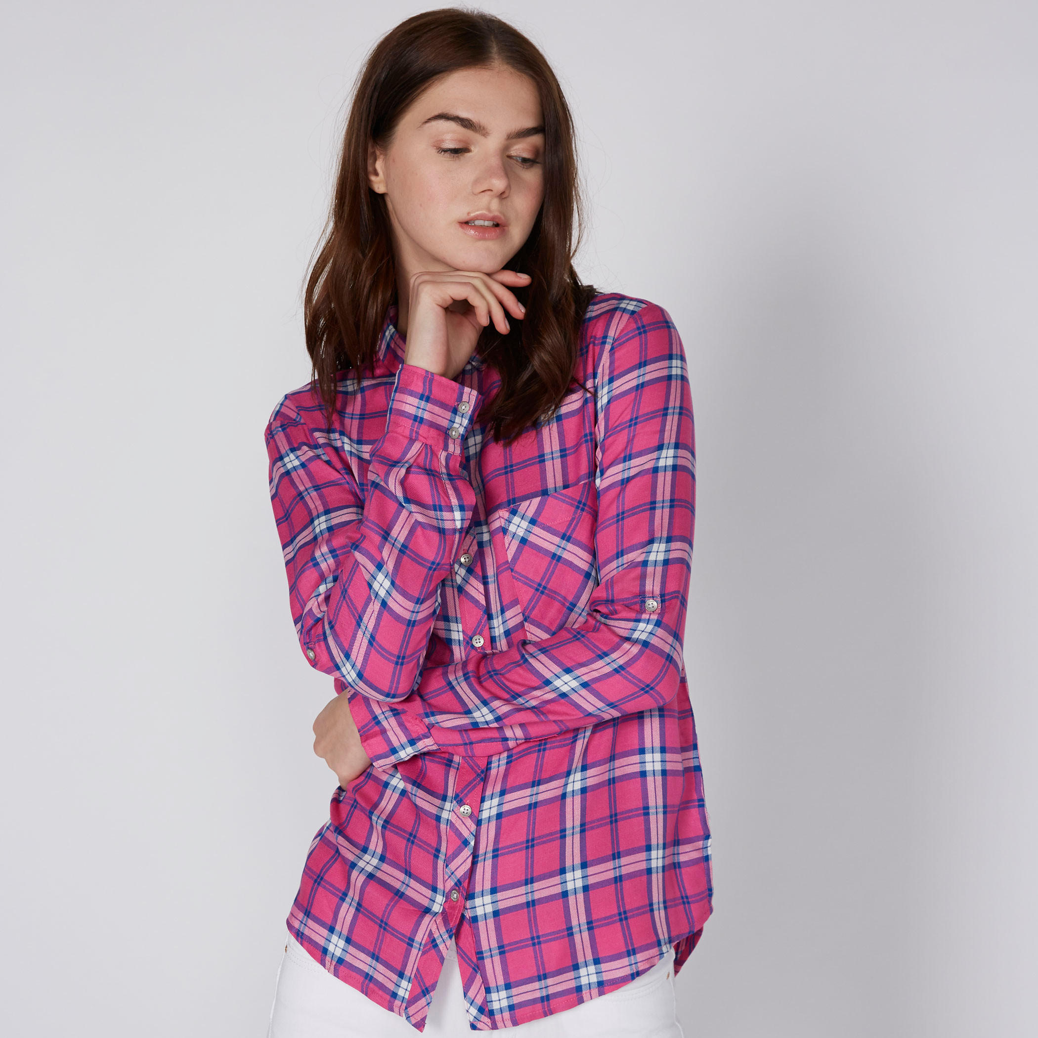 قميص كاروهات بأكمام طويلة ووصلة أزرار كاملة من لي كوبر-women-clothing-shirtsandblouses-shirts-image-4