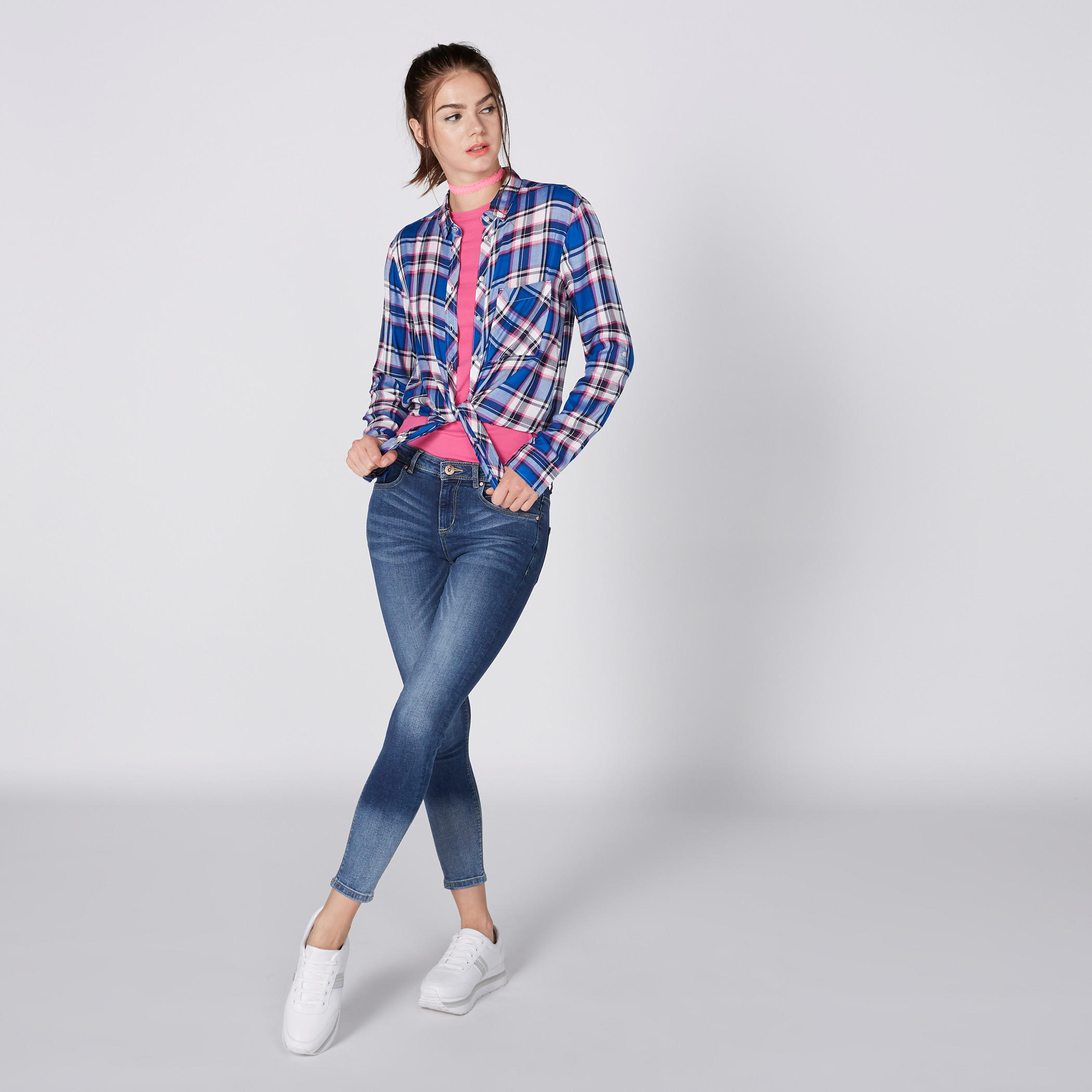 قميص كاروهات بأكمام طويلة ووصلة أزرار كاملة من لي كوبر-women-clothing-shirtsandblouses-shirts-image-4
