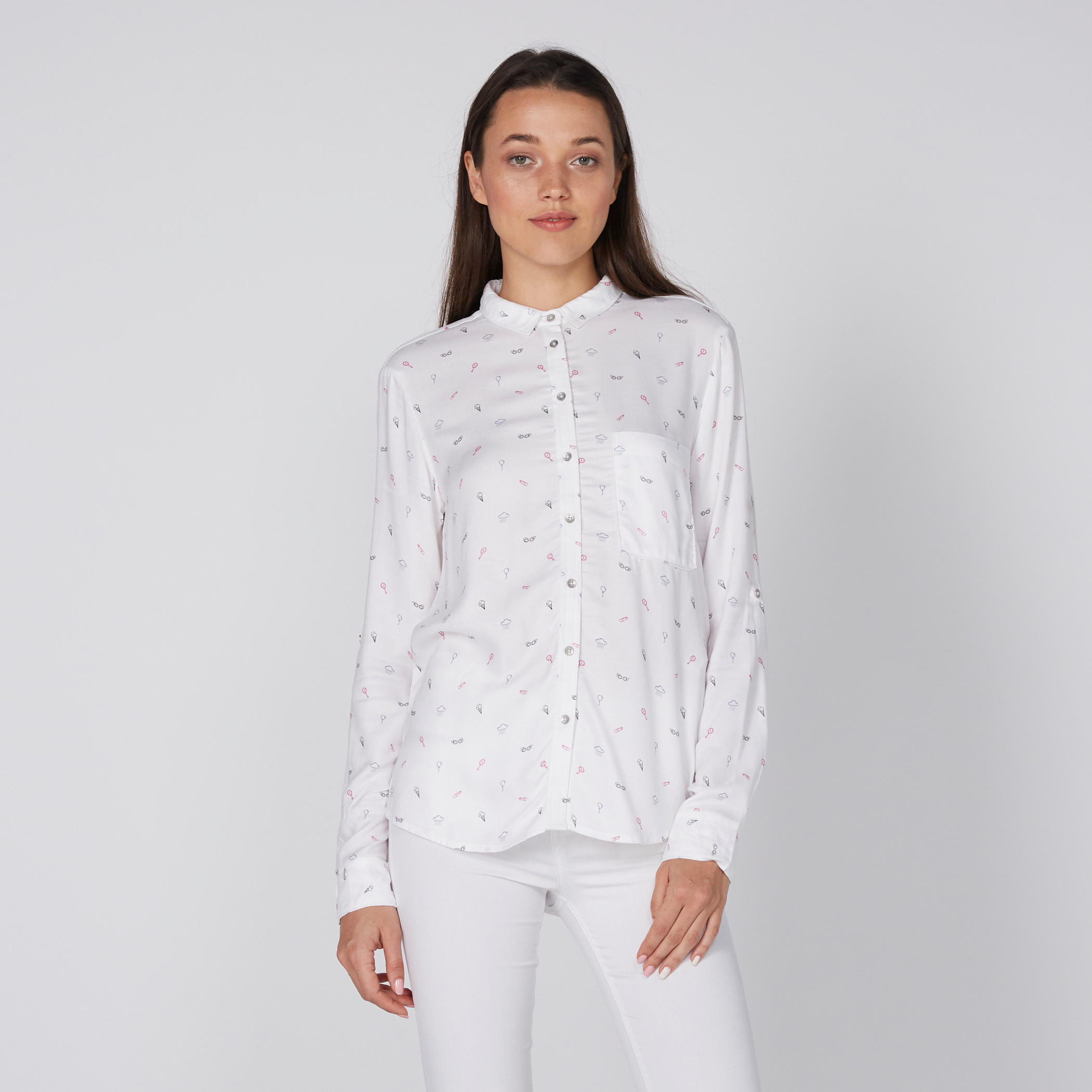 Printed Shirt with Long Roll-Up Sleeves-women-clothing-shirtsandblouses-shirts-image-1
