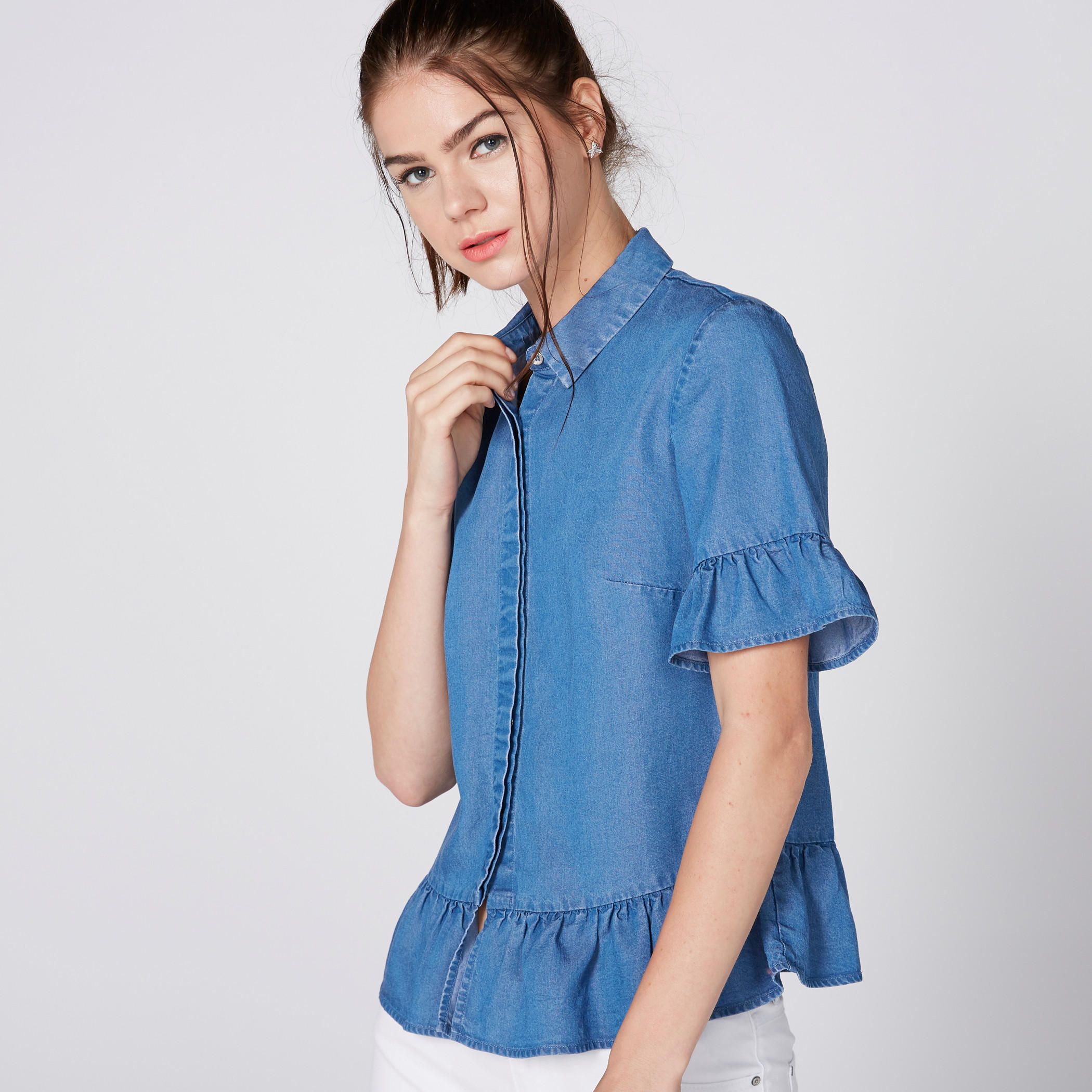 Lee Cooper Peplum Shirt with Ruffled Sleeves and Concealed Placket-women-clothing-shirtsandblouses-shirts-image-2
