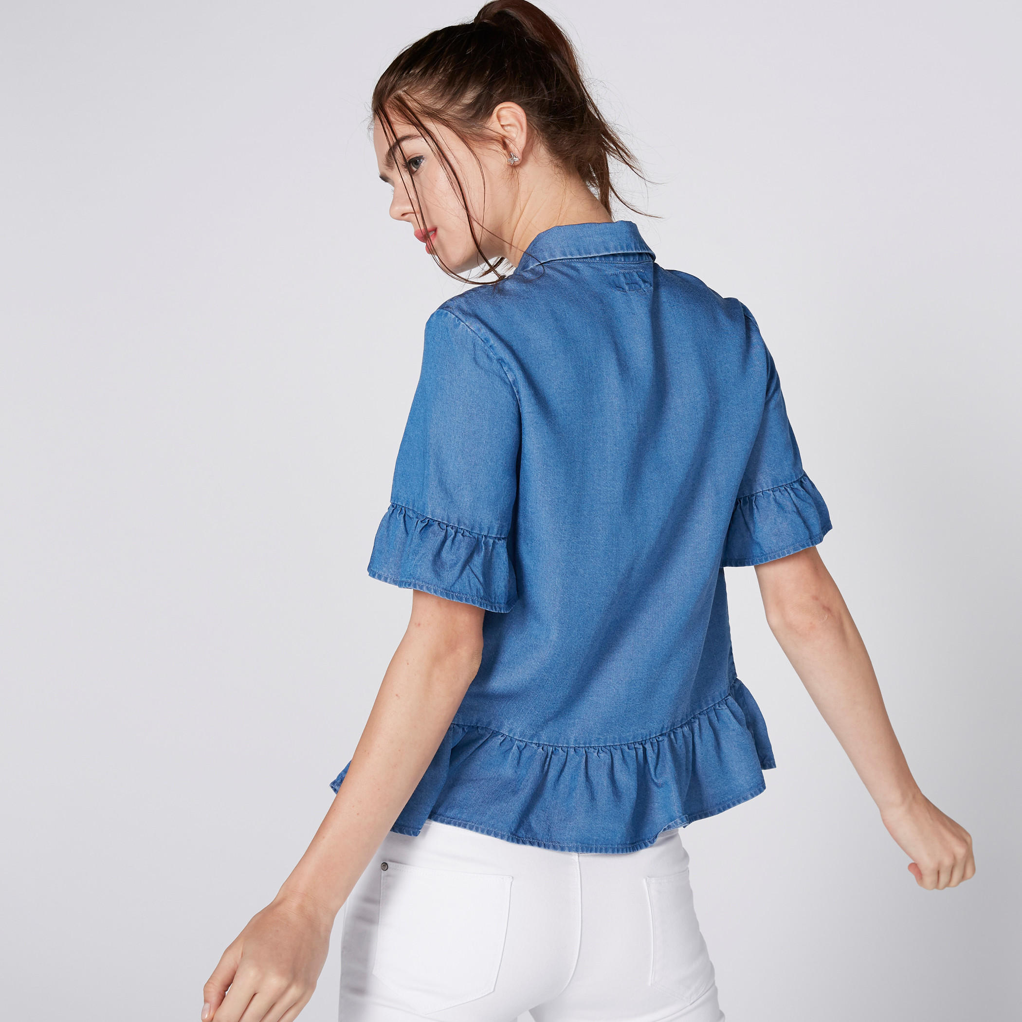 Lee Cooper Peplum Shirt with Ruffled Sleeves and Concealed Placket-women-clothing-shirtsandblouses-shirts-image-3