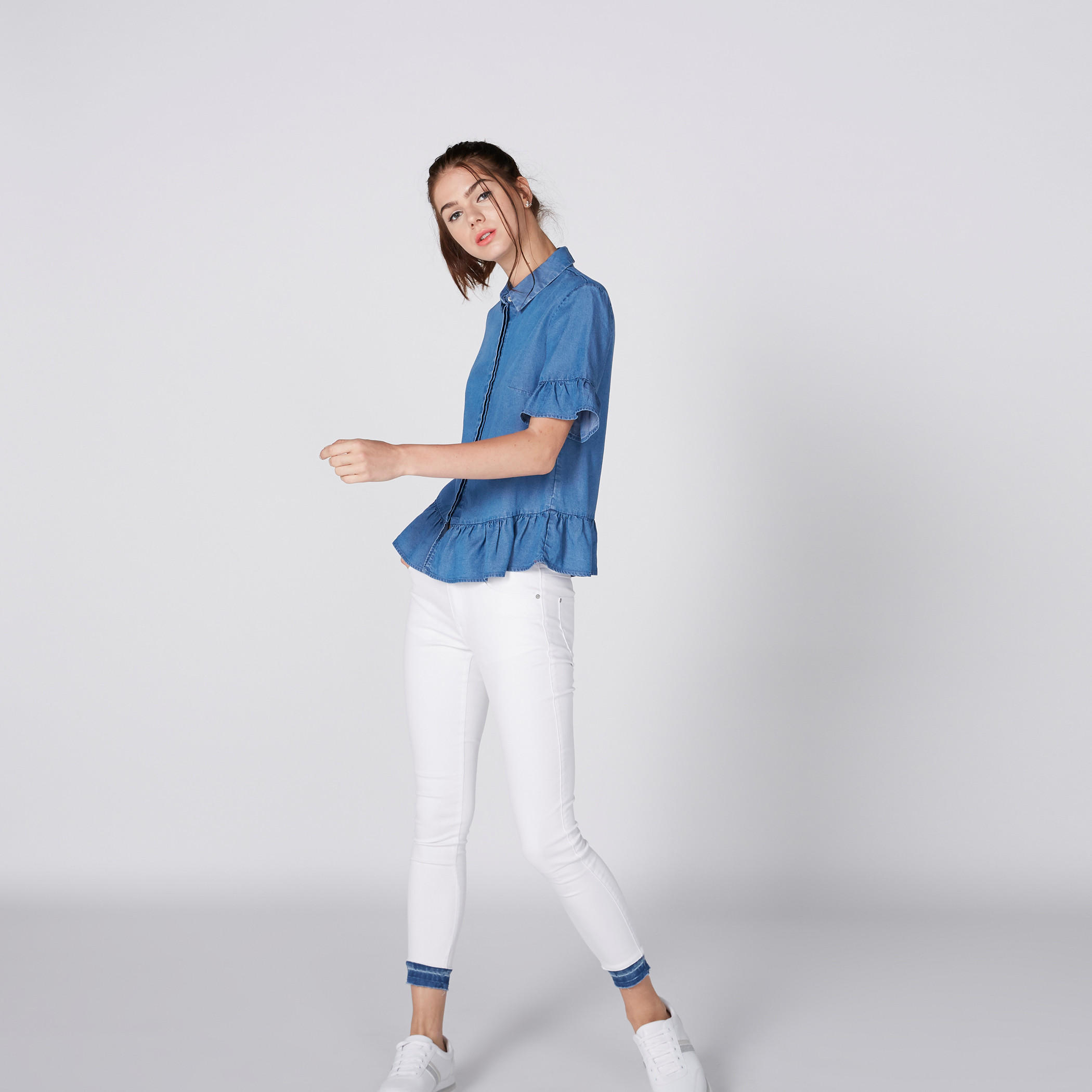 Lee Cooper Peplum Shirt with Ruffled Sleeves and Concealed Placket-women-clothing-shirtsandblouses-shirts-image-4