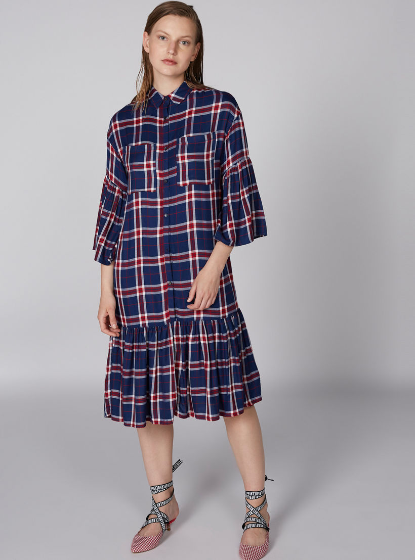 فستان قميص كاروهات بأكمام عريضة من لي كوبر-women-clothing-dresses-image-4