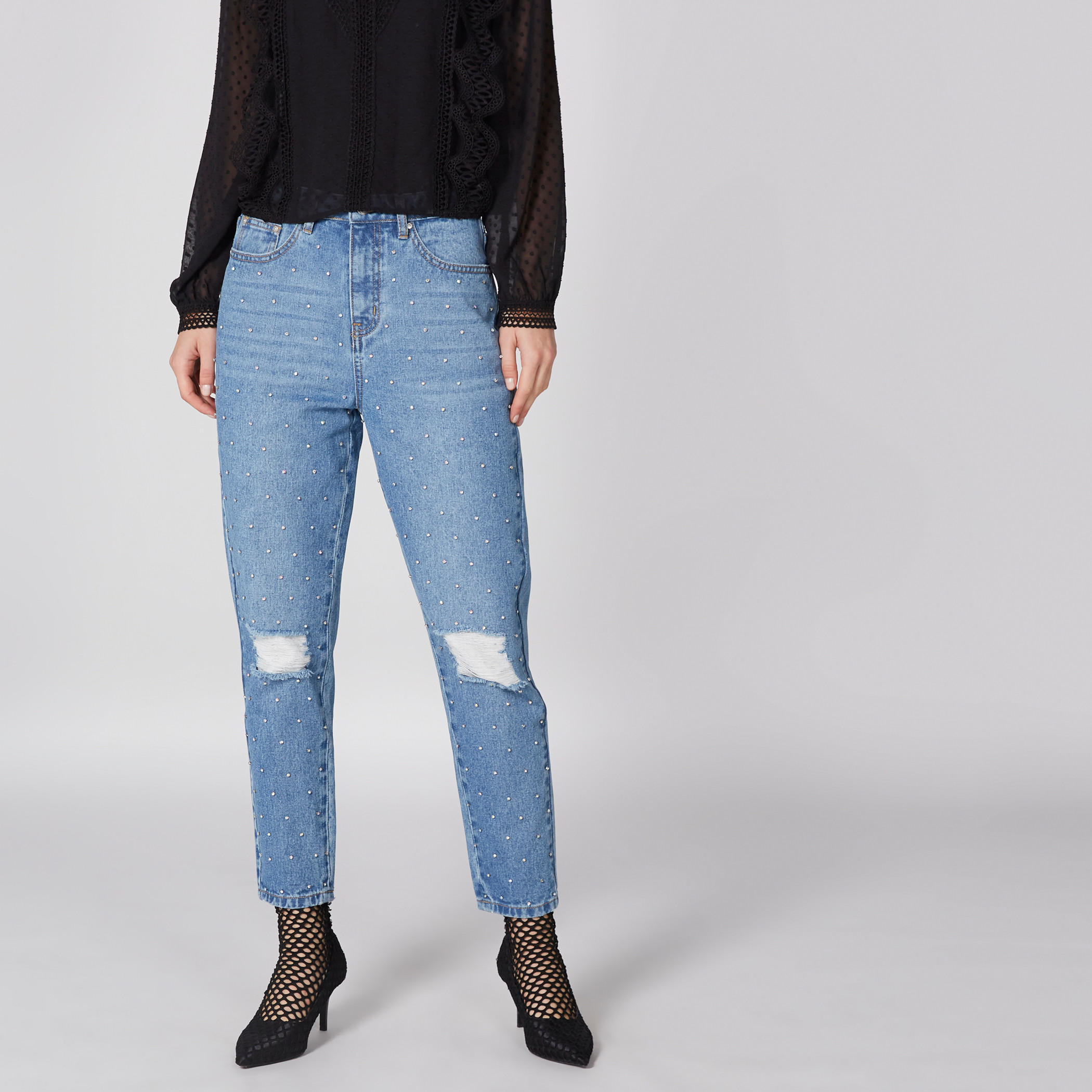 بنطال جينز طويل ومزين بزر إغلاق من لي كوبر-women-clothing-bottoms-jeans-image-1