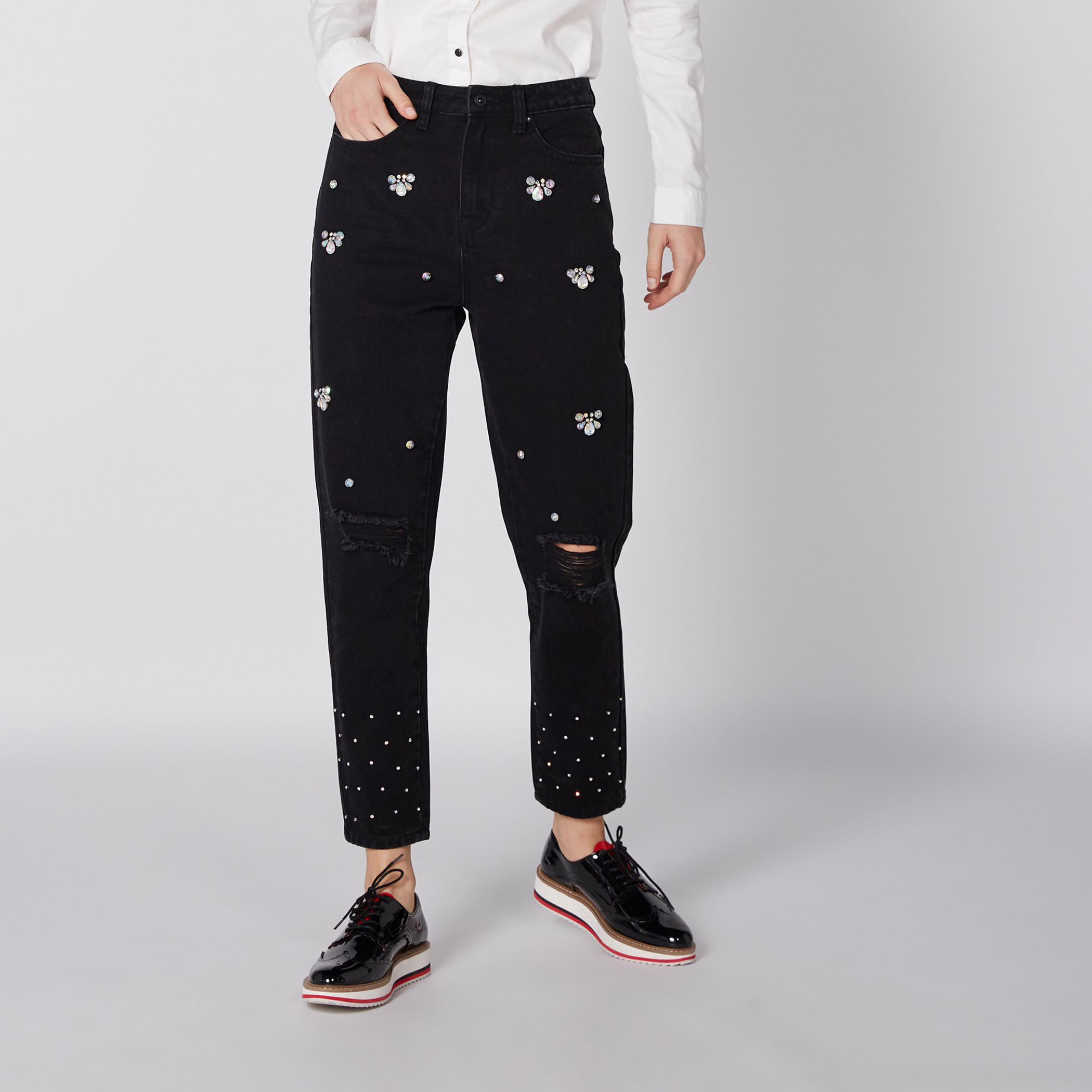 بنطال جينز طويل بتصميم ممزق وجيوب من لي كوبر-women-clothing-bottoms-jeans-image-1