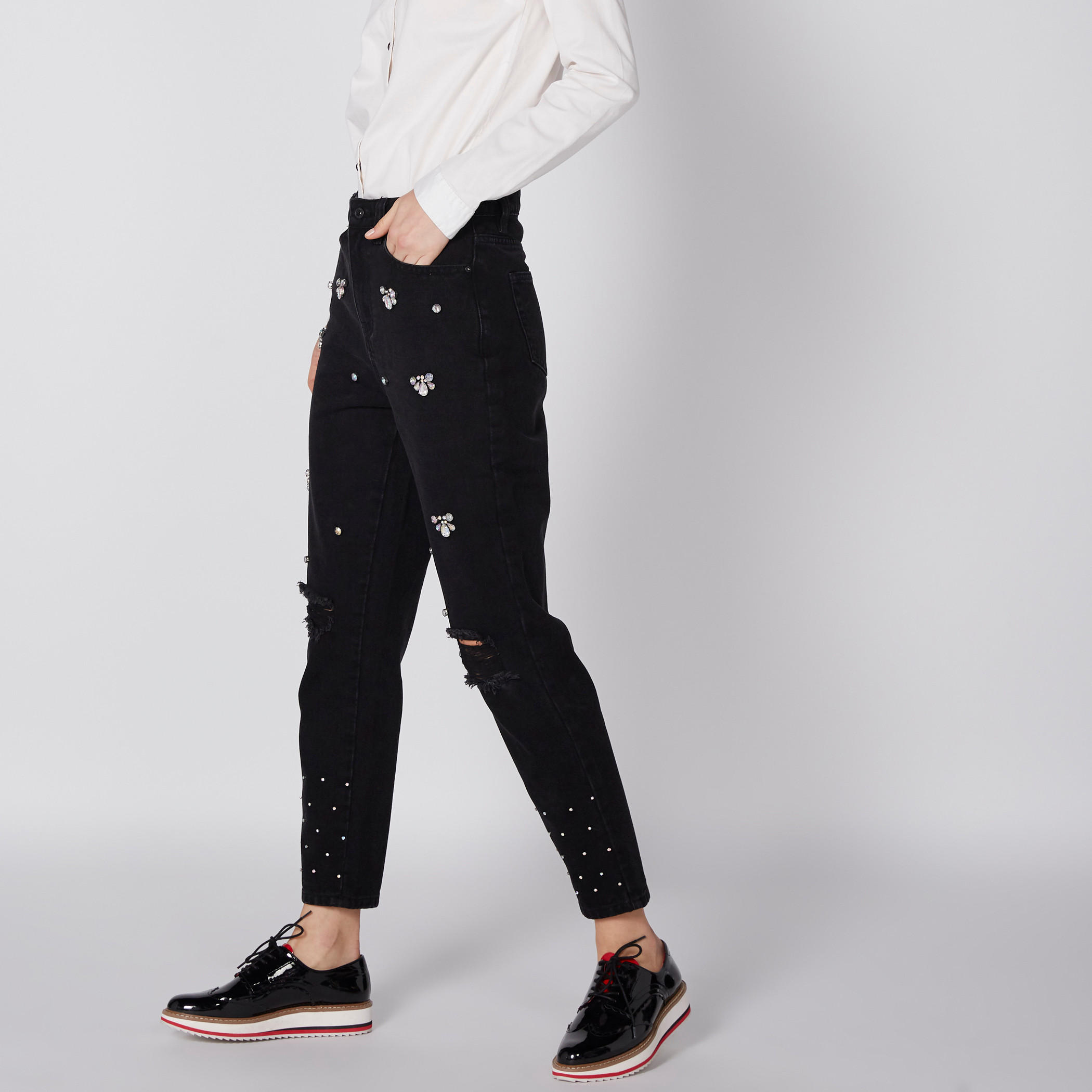 بنطال جينز طويل بتصميم ممزق وجيوب من لي كوبر-women-clothing-bottoms-jeans-image-4