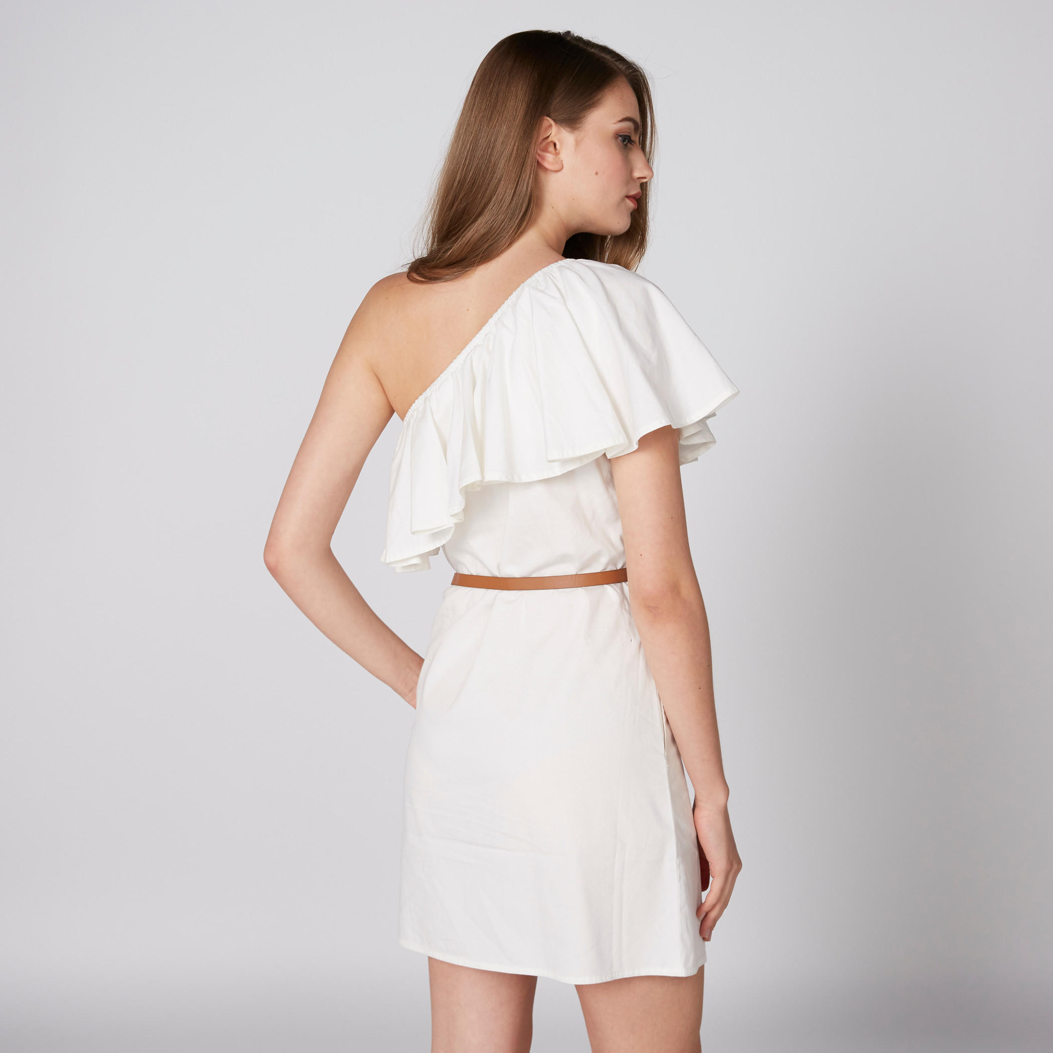 Lee Cooper One Shoulder Mini Dress with Belt and Frill Detail-women-clothing-dresses-image-2