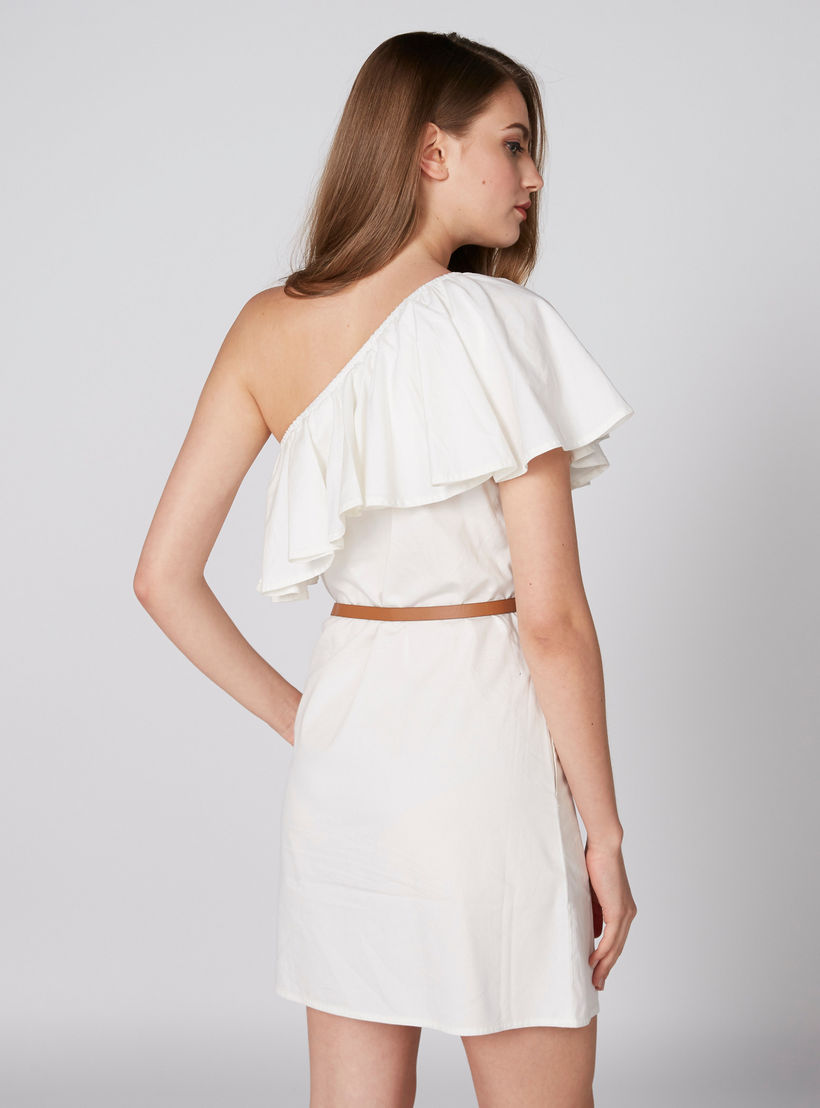 Lee Cooper One Shoulder Mini Dress with Belt and Frill Detail-women-clothing-dresses-image-2