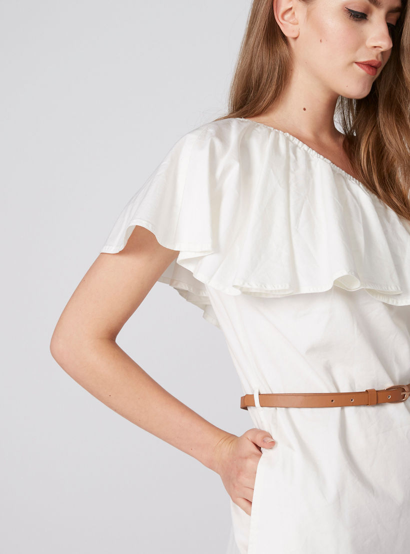 Lee Cooper One Shoulder Mini Dress with Belt and Frill Detail-women-clothing-dresses-image-3