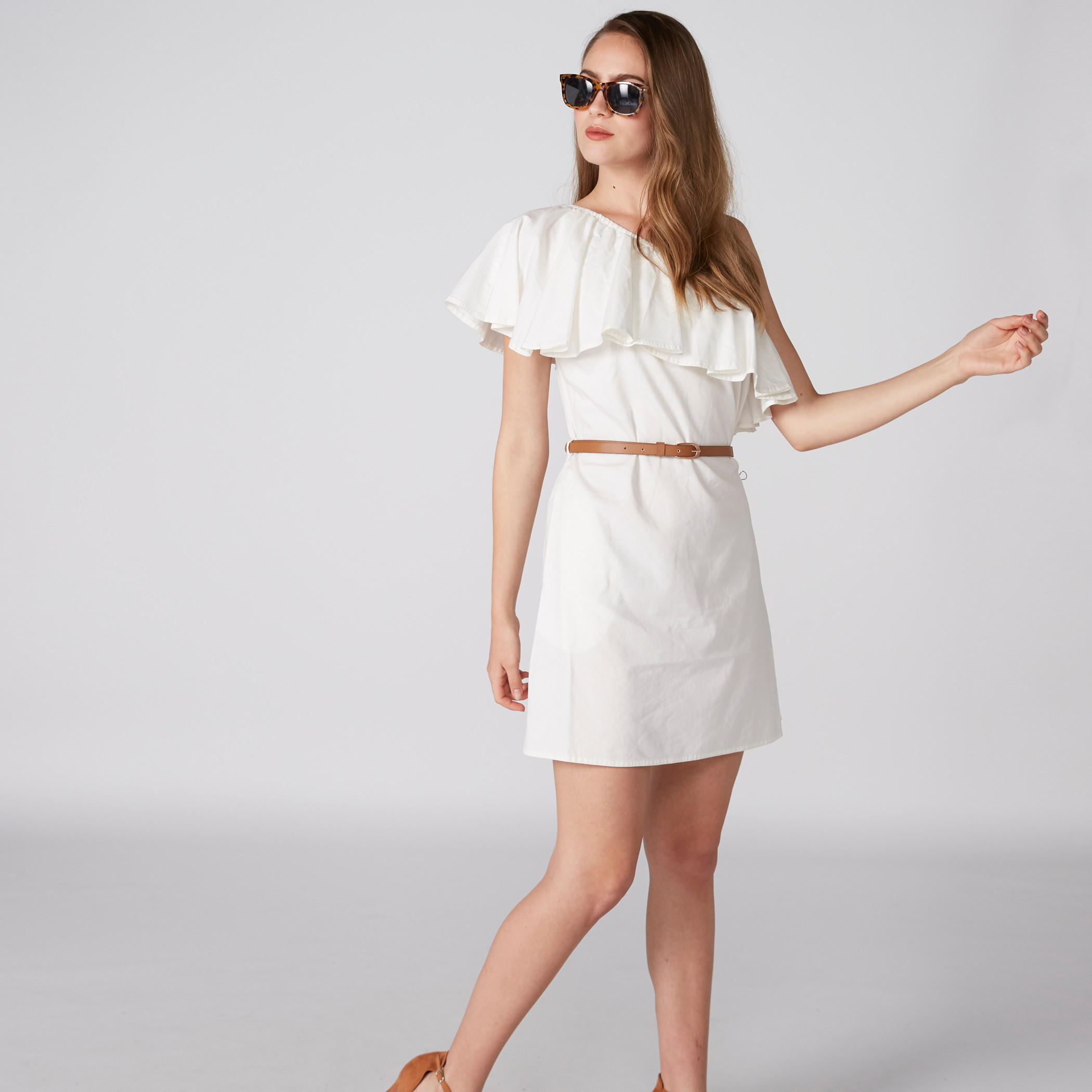 Lee Cooper One Shoulder Mini Dress with Belt and Frill Detail-women-clothing-dresses-image-4