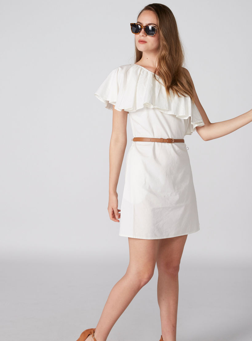 Lee Cooper One Shoulder Mini Dress with Belt and Frill Detail-women-clothing-dresses-image-4