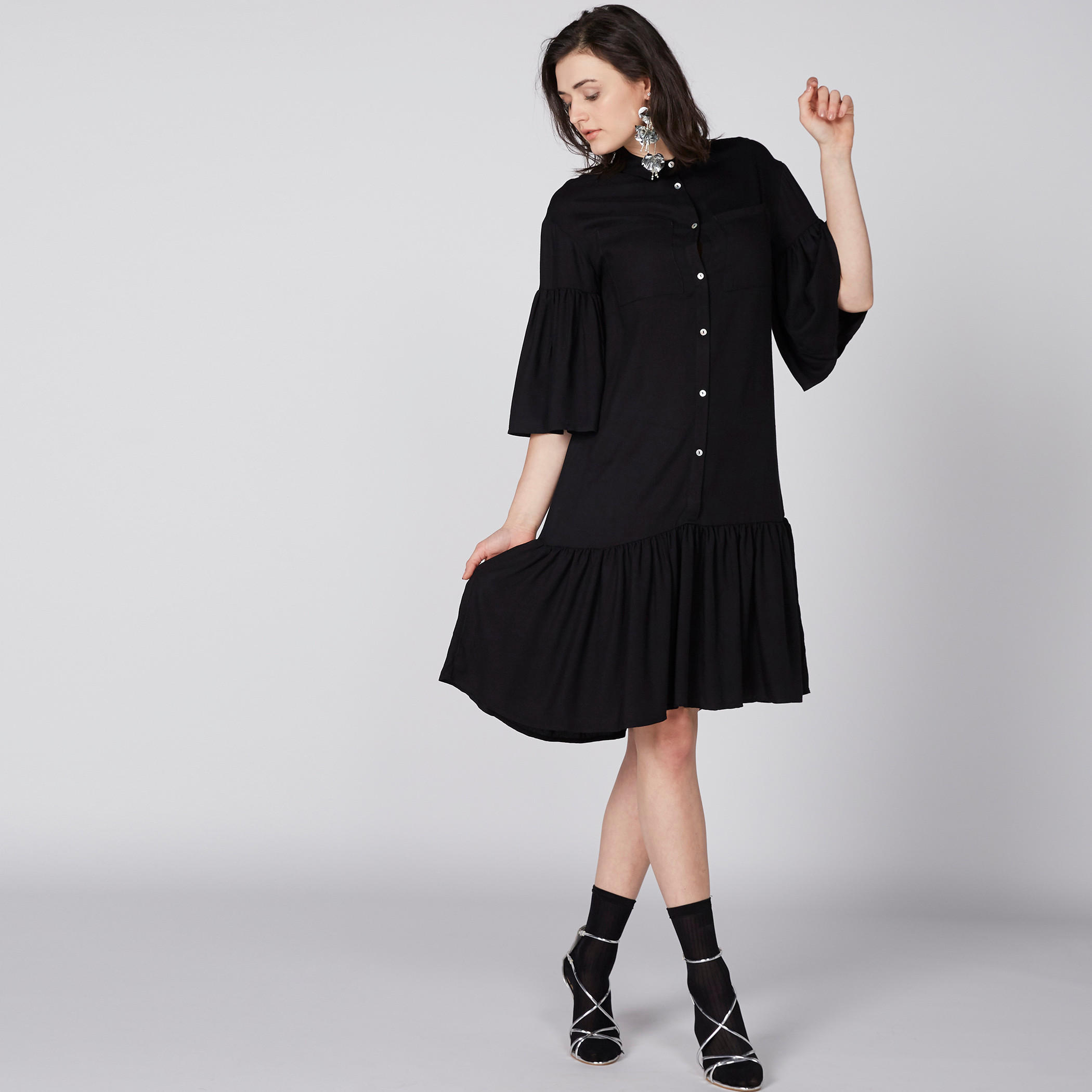 فستان متوسط الطول بأكمام 3/4 من لي كوبر-women-clothing-dresses-image-1