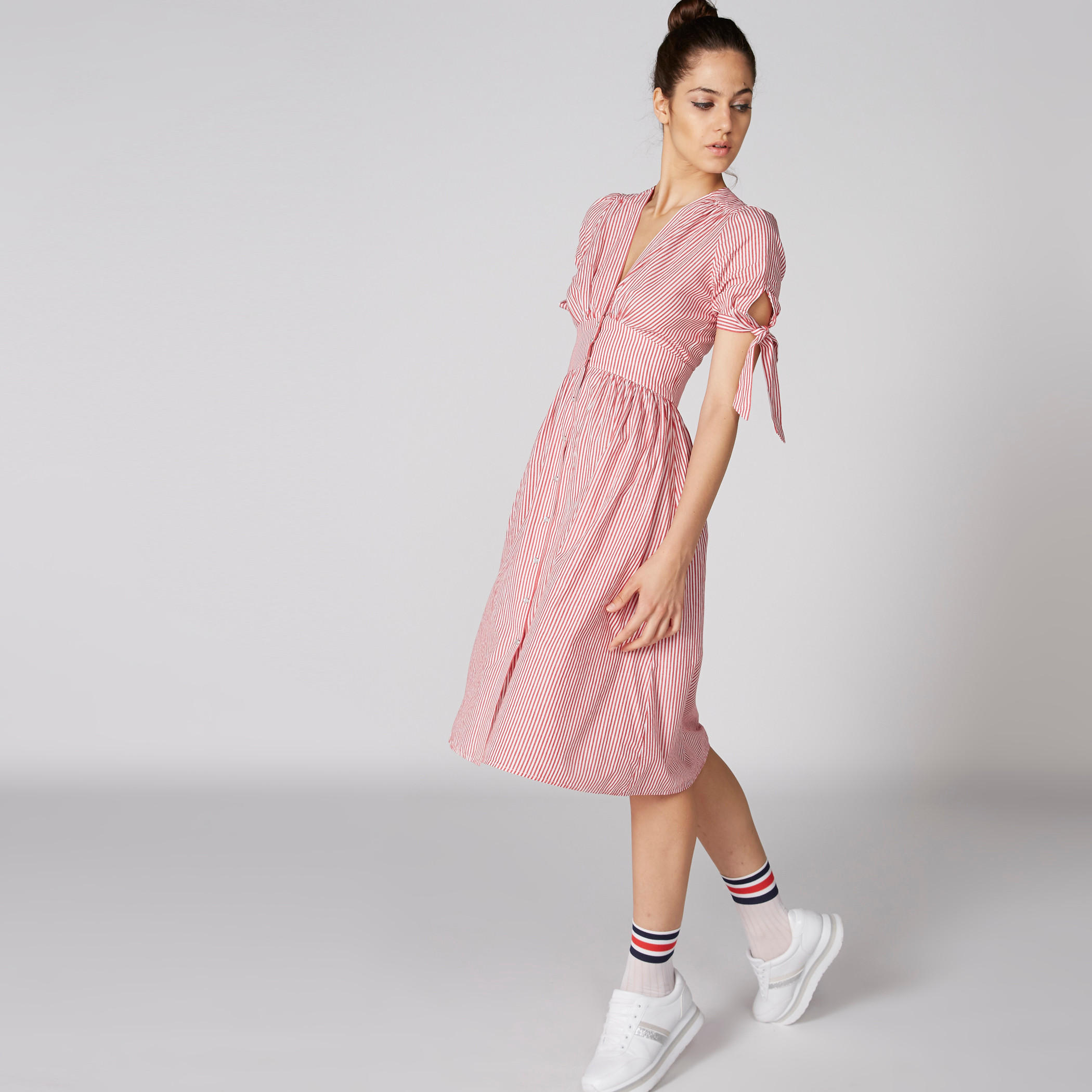 Lee Cooper Striped A-Line Dress with Tie Up Short Sleeves-women-clothing-dresses-image-1
