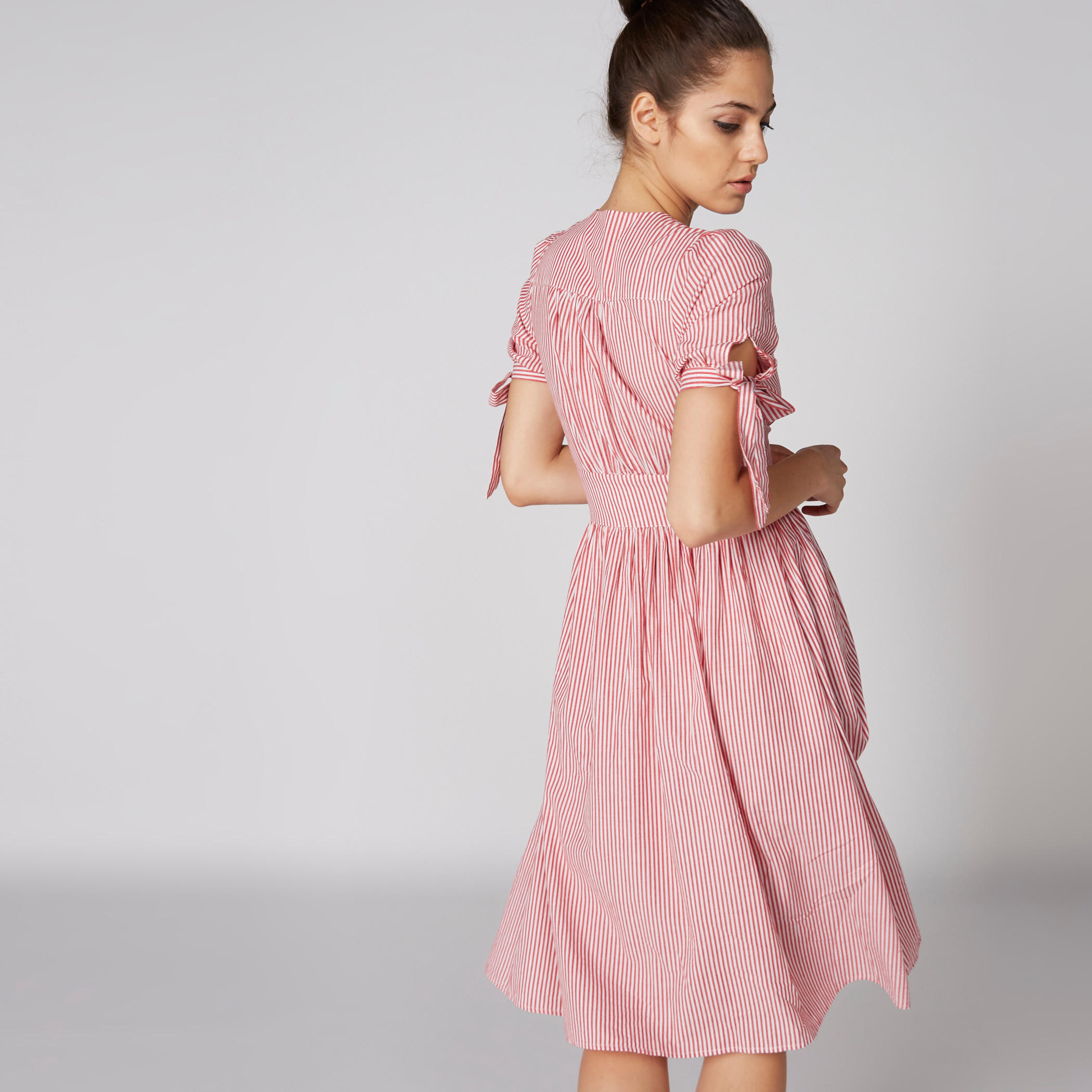 Lee Cooper Striped A-Line Dress with Tie Up Short Sleeves-women-clothing-dresses-image-2
