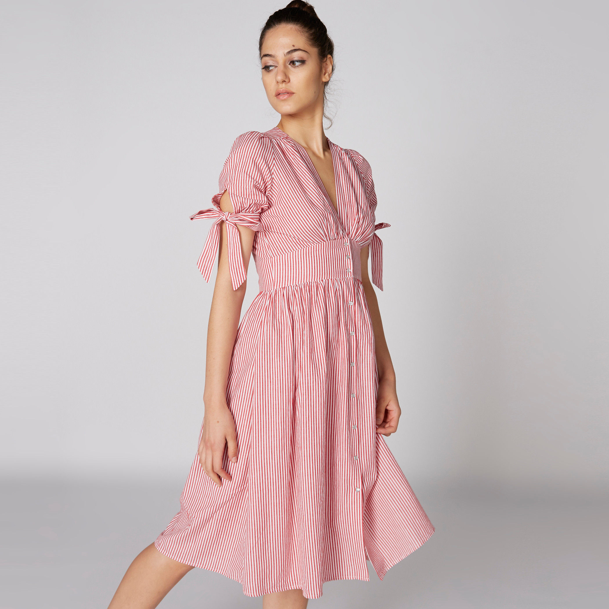 Lee Cooper Striped A-Line Dress with Tie Up Short Sleeves-women-clothing-dresses-image-3