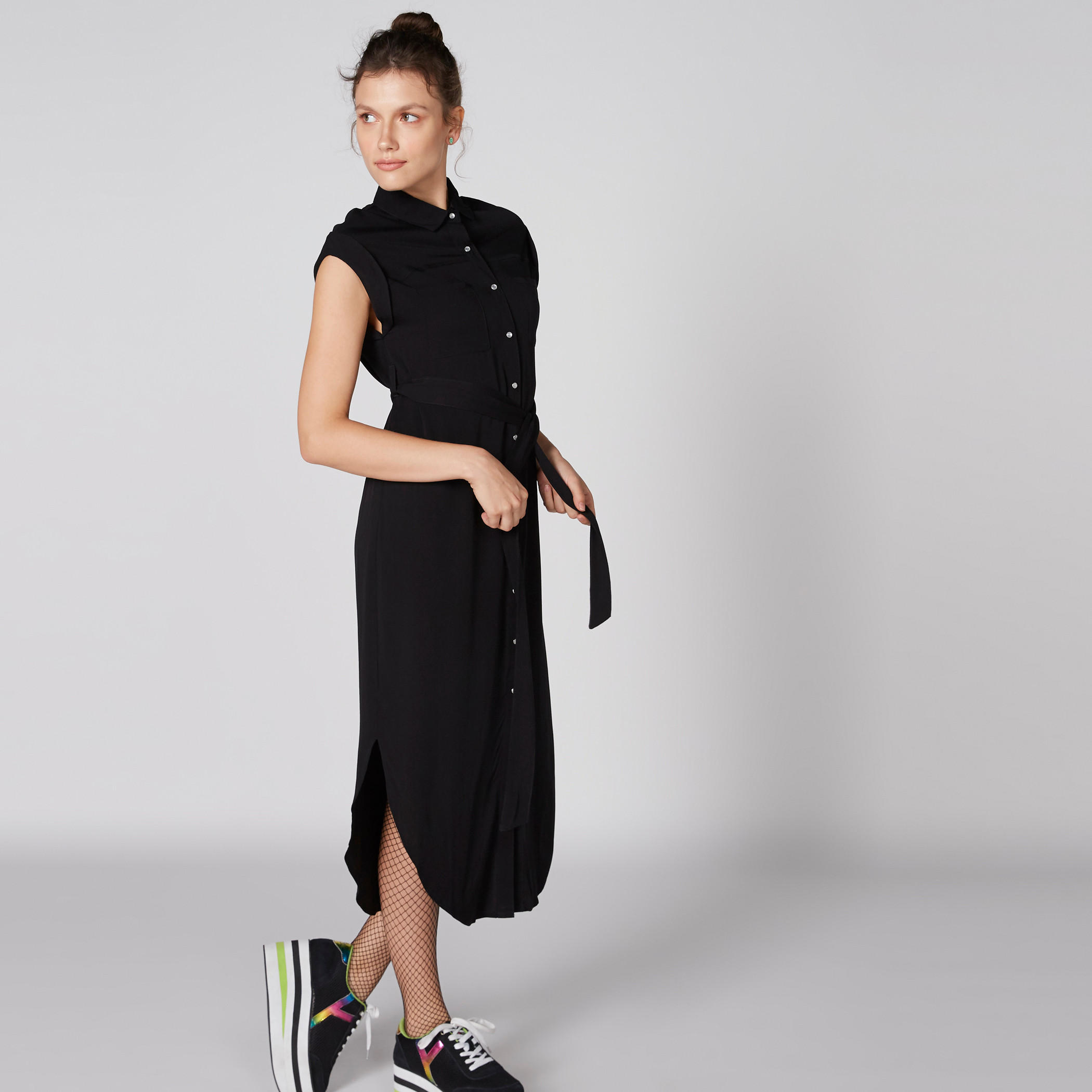 فستان قميص متوسط الطول بحزام رباط-women-clothing-dresses-image-1