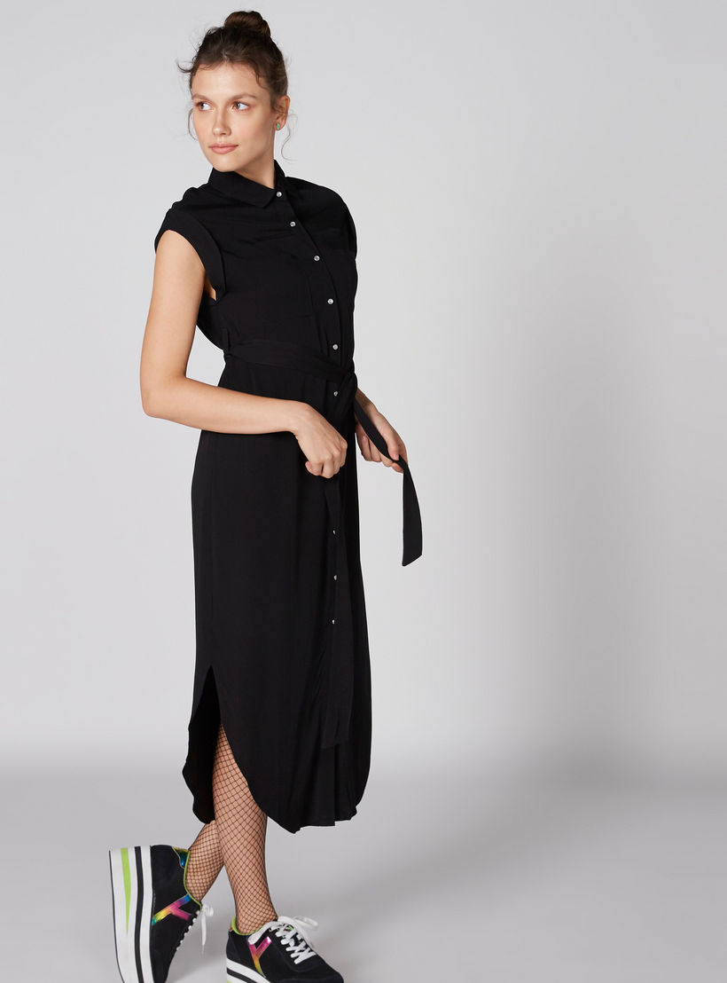 فستان قميص متوسط الطول بحزام رباط-women-clothing-dresses-image-1