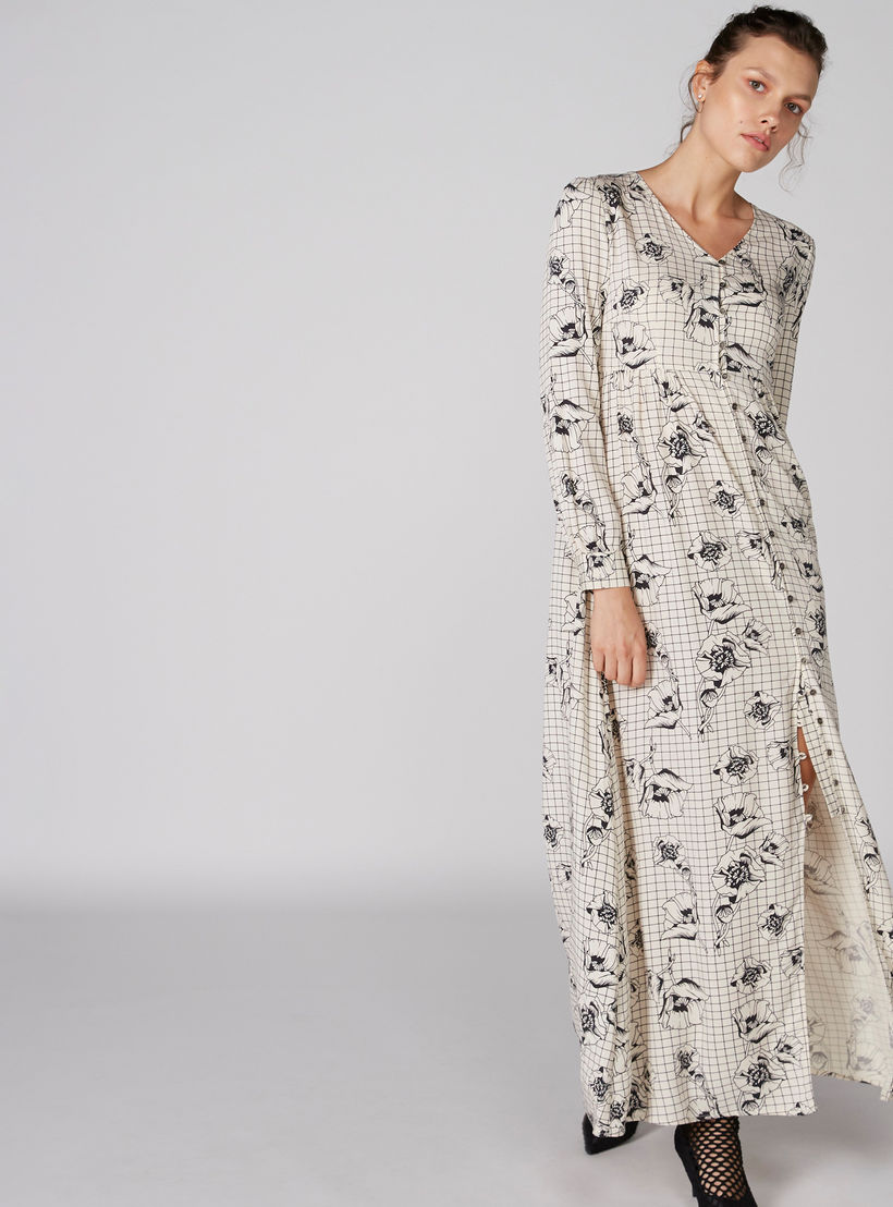 فستان ماكسي بياقة V وأكمام طويلة من لي كوبر-women-clothing-dresses-image-1