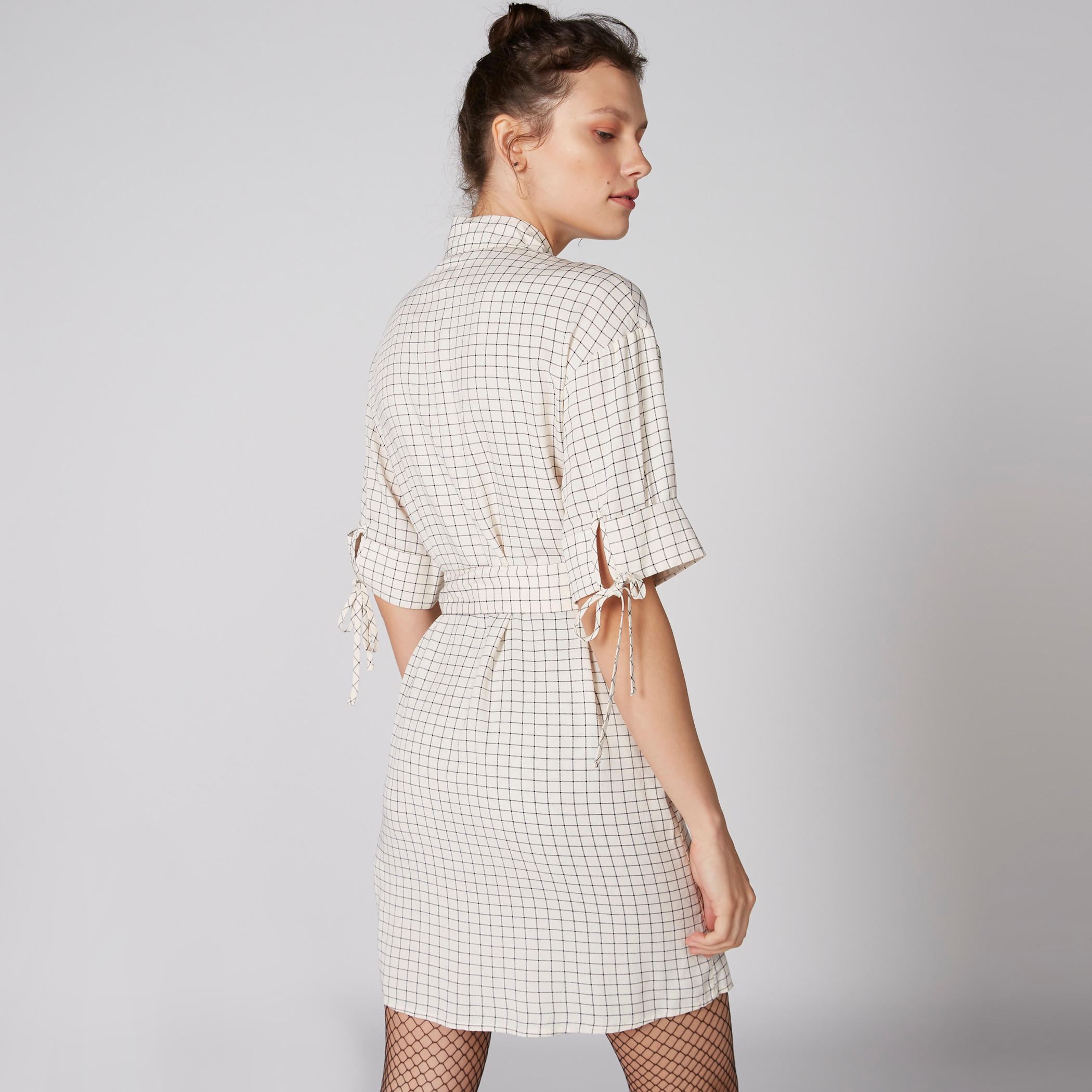 فستان قميص كاروهات بأكمام 3/4 وأزرار-women-clothing-dresses-image-2