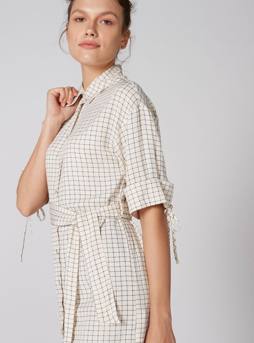 فستان قميص كاروهات بأكمام 3/4 وأزرار-women-clothing-dresses-image-4