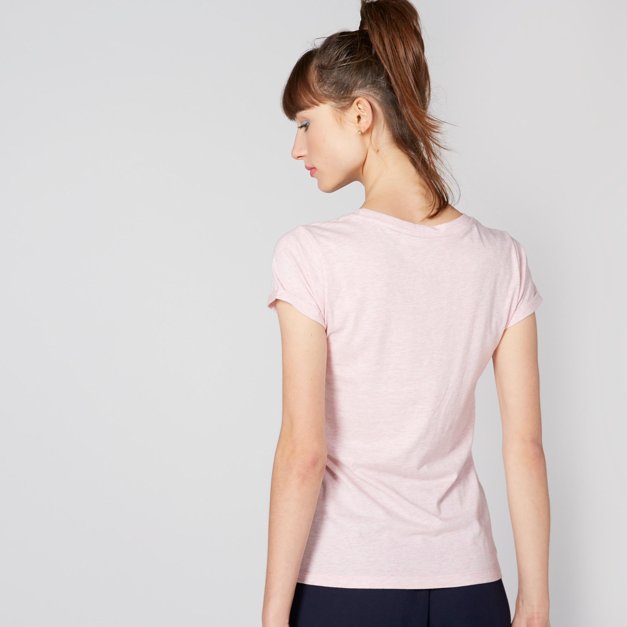 Printed T-Shirt with Floral Applique Detail and Round Neck-women-clothing-tshirts-image-2
