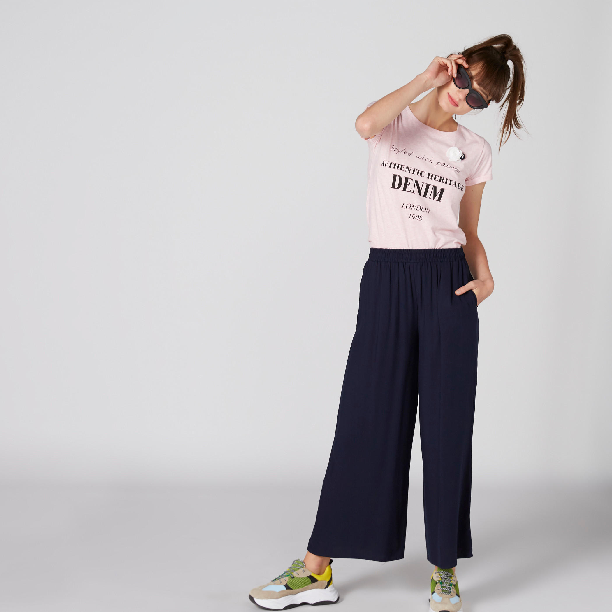 Printed T-Shirt with Floral Applique Detail and Round Neck-women-clothing-tshirts-image-3