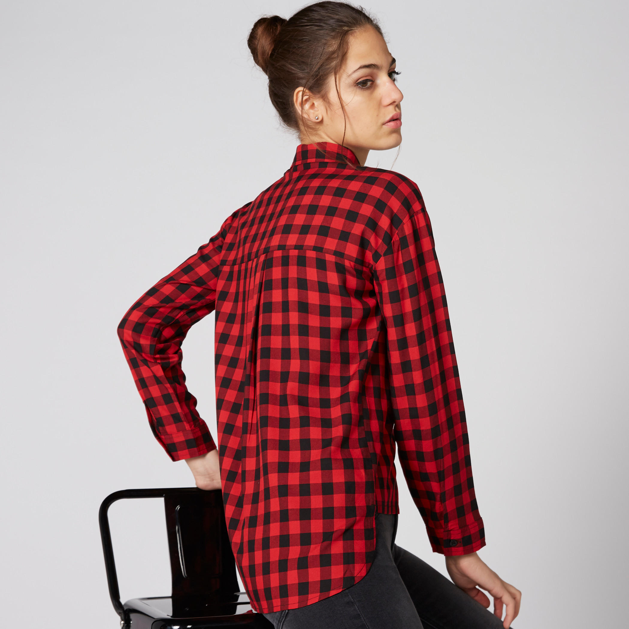 قميص كاروهات بأكمام طويلة ووصلة أزرار كاملة من لي كوبر-women-clothing-shirtsandblouses-shirts-image-2