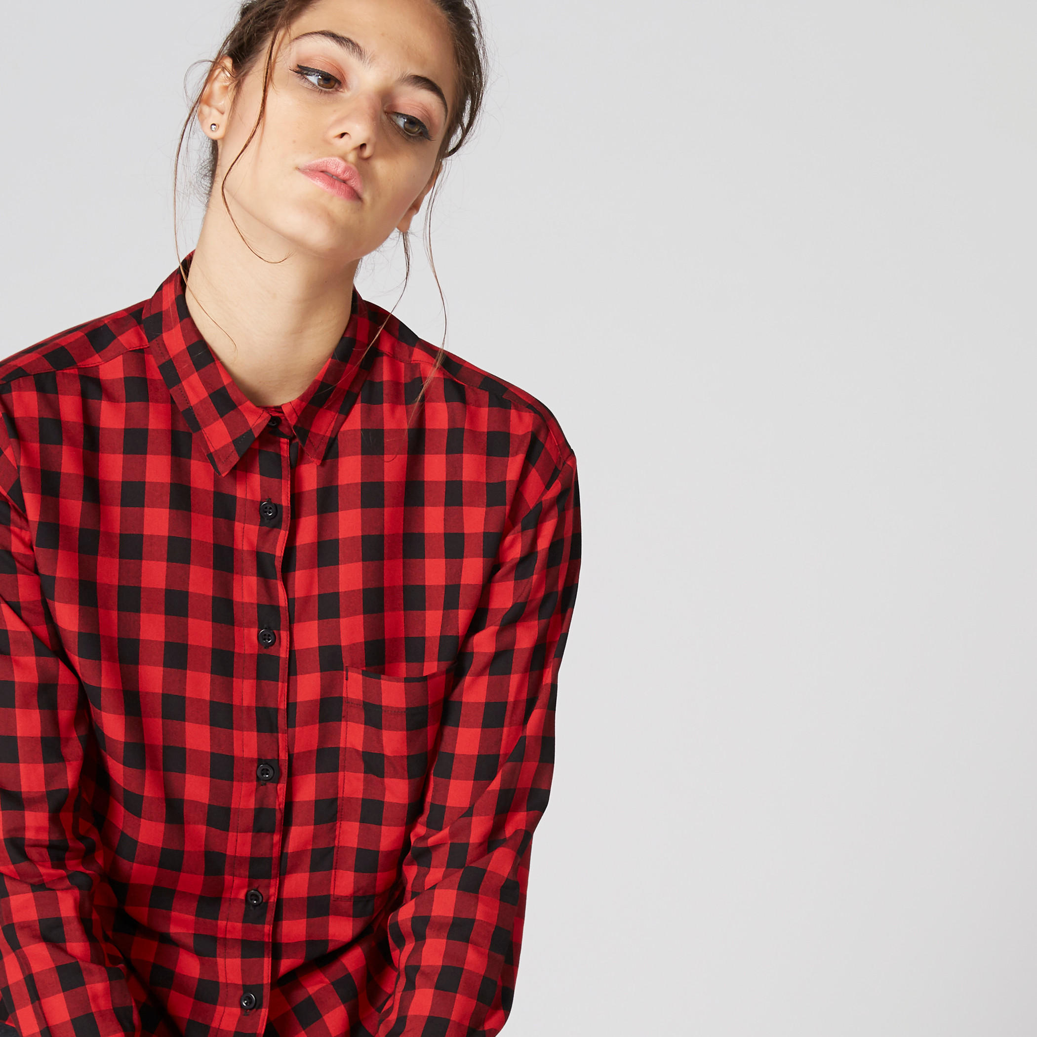 قميص كاروهات بأكمام طويلة ووصلة أزرار كاملة من لي كوبر-women-clothing-shirtsandblouses-shirts-image-4