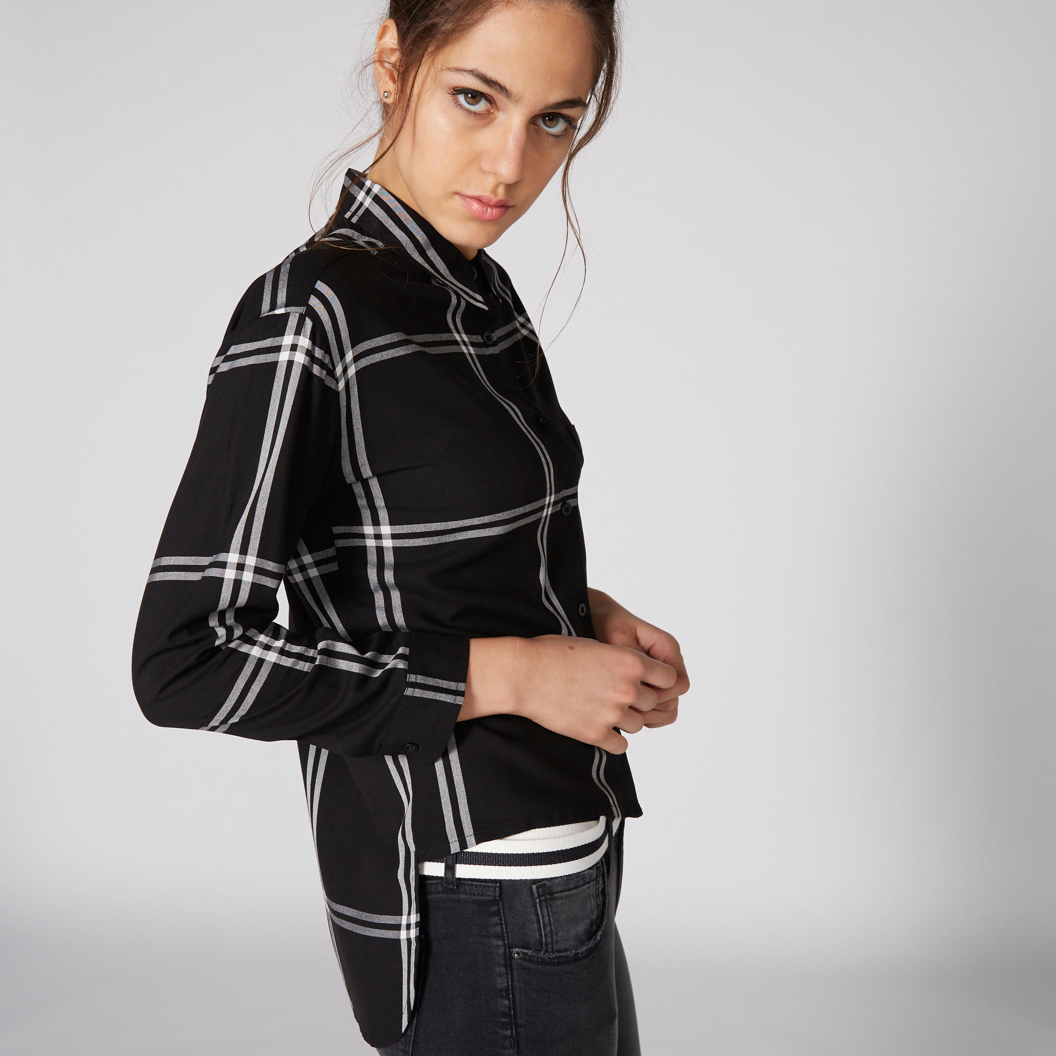 قميص كاروهات بأكمام طويلة ووصلة أزرار كاملة من لي كوبر-women-clothing-shirtsandblouses-shirts-image-4