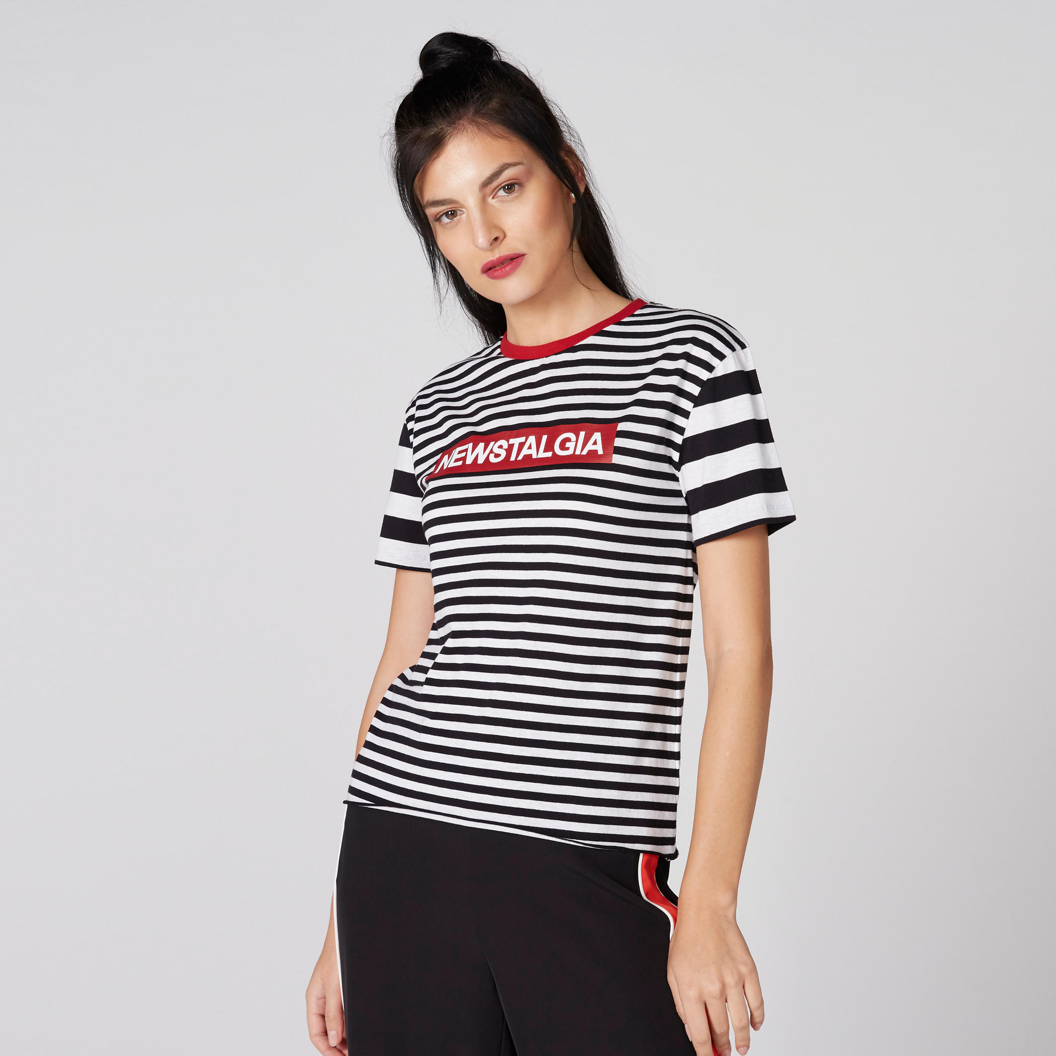 Striped T-Shirt with Round Neck and Short Sleeves-women-clothing-tshirts-image-1