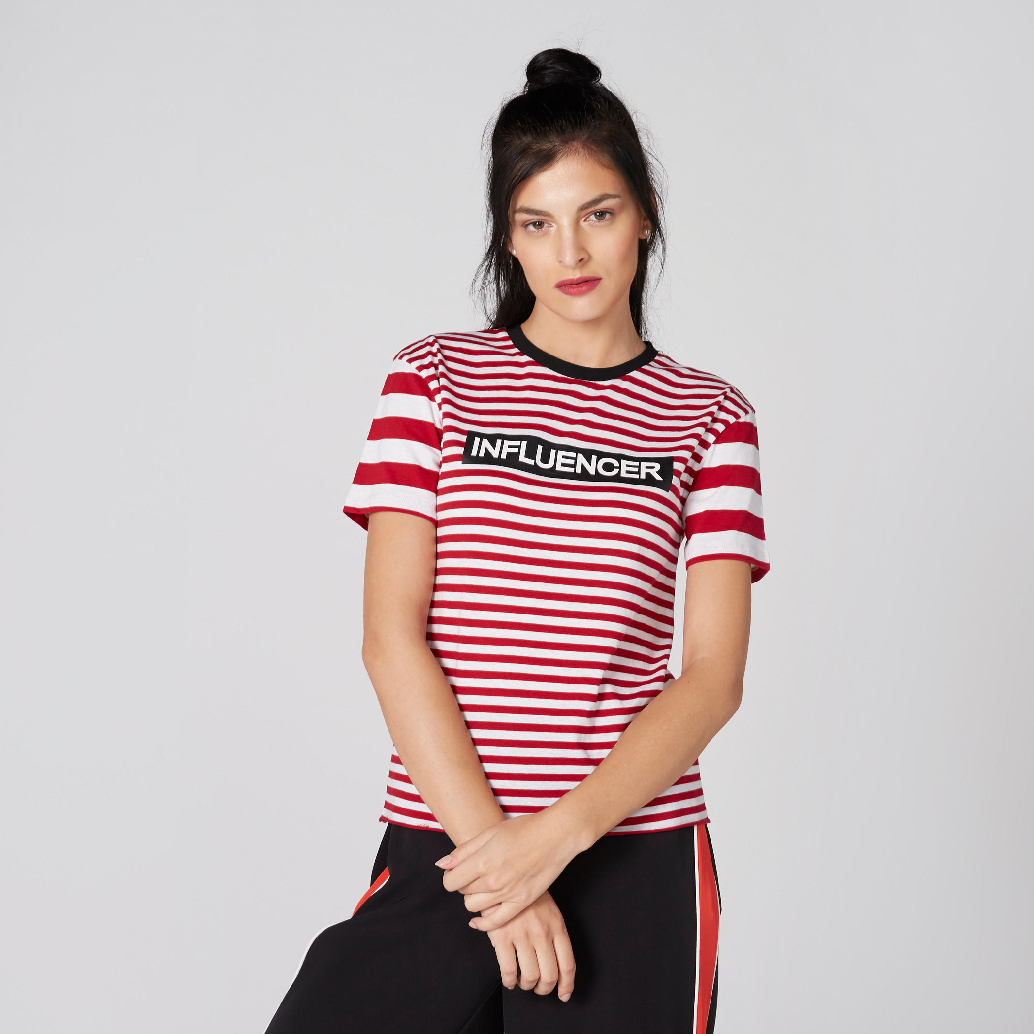Striped T-Shirt with Round Neck and Short Sleeves-women-clothing-tshirts-image-1