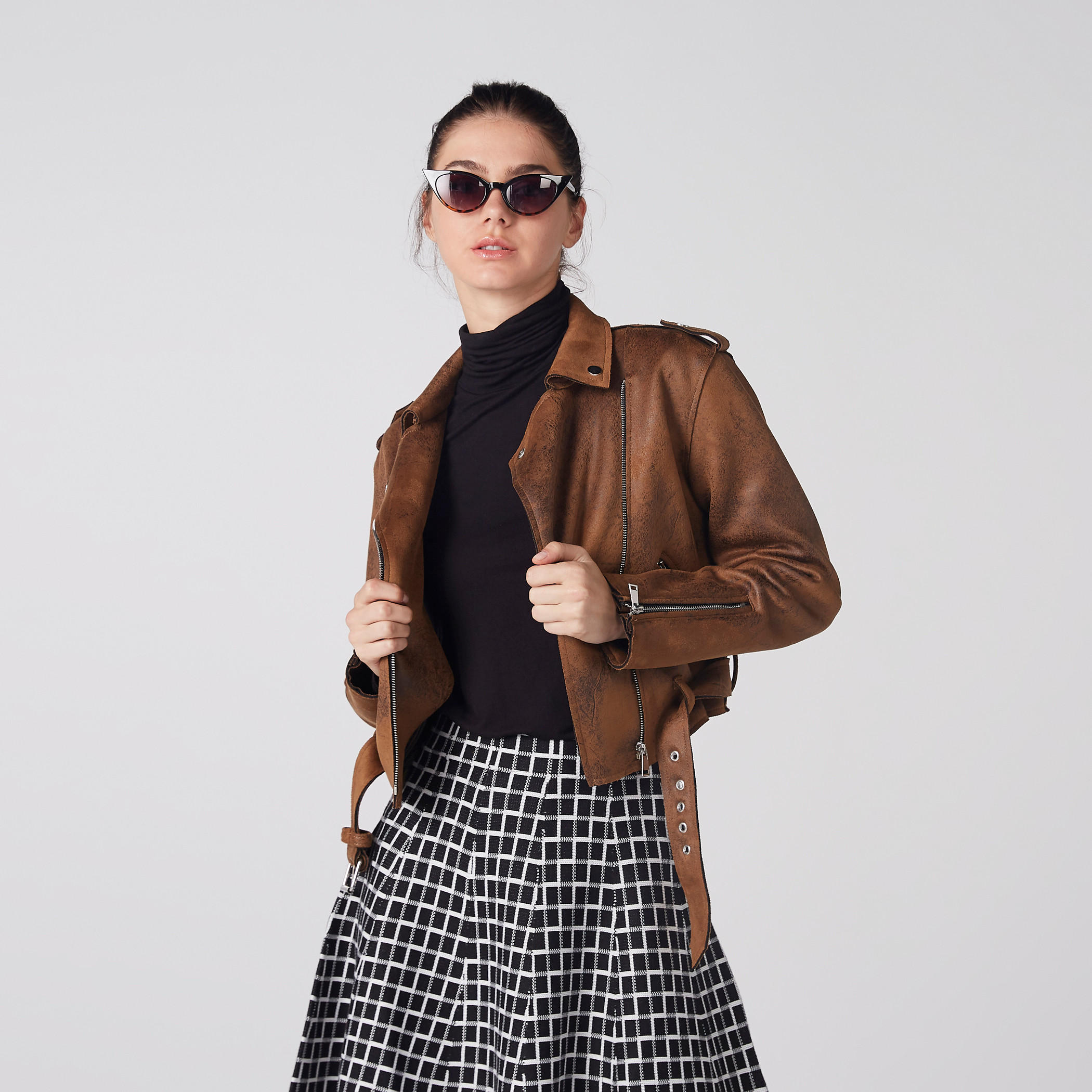 Textured Biker Jacket with Zip Closure and Long Sleeves-women-winterwear-coatsandjackets-jackets-image-1