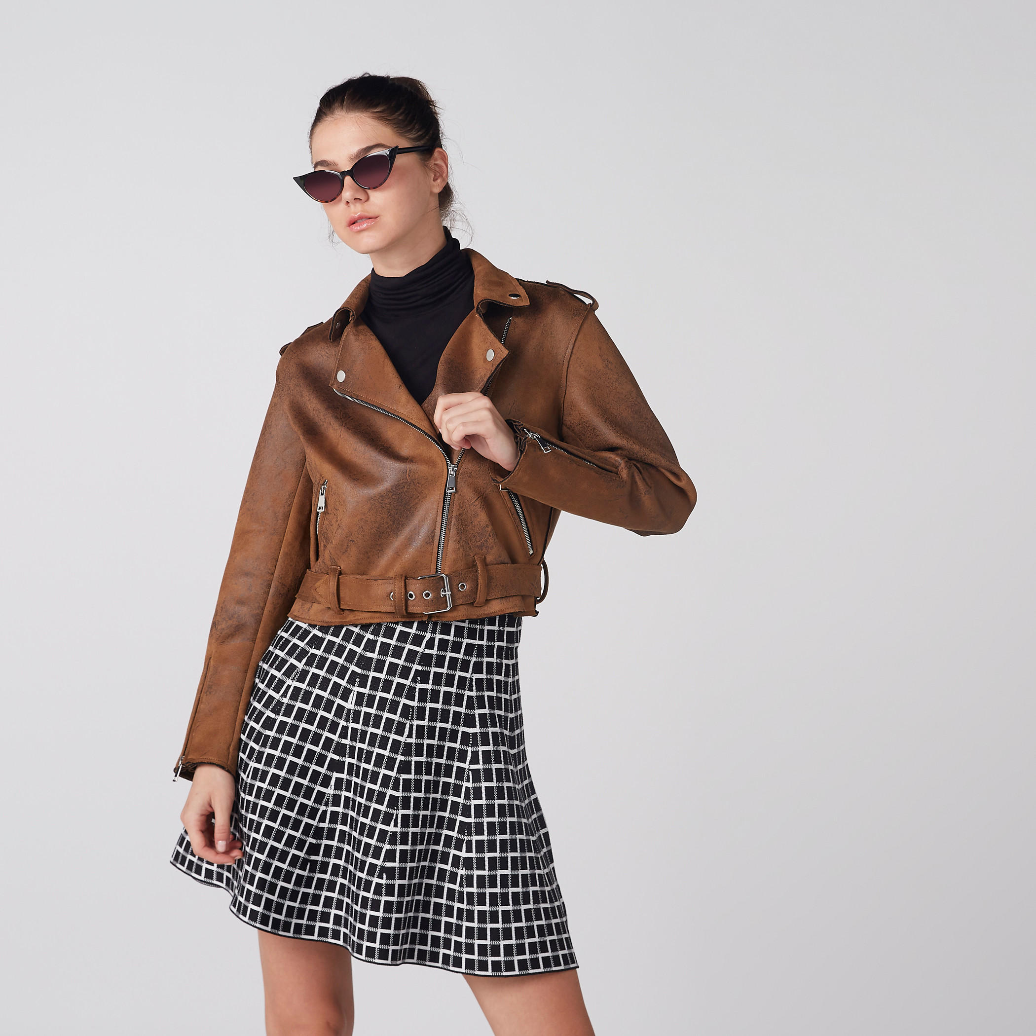 Textured Biker Jacket with Zip Closure and Long Sleeves-women-winterwear-coatsandjackets-jackets-image-3