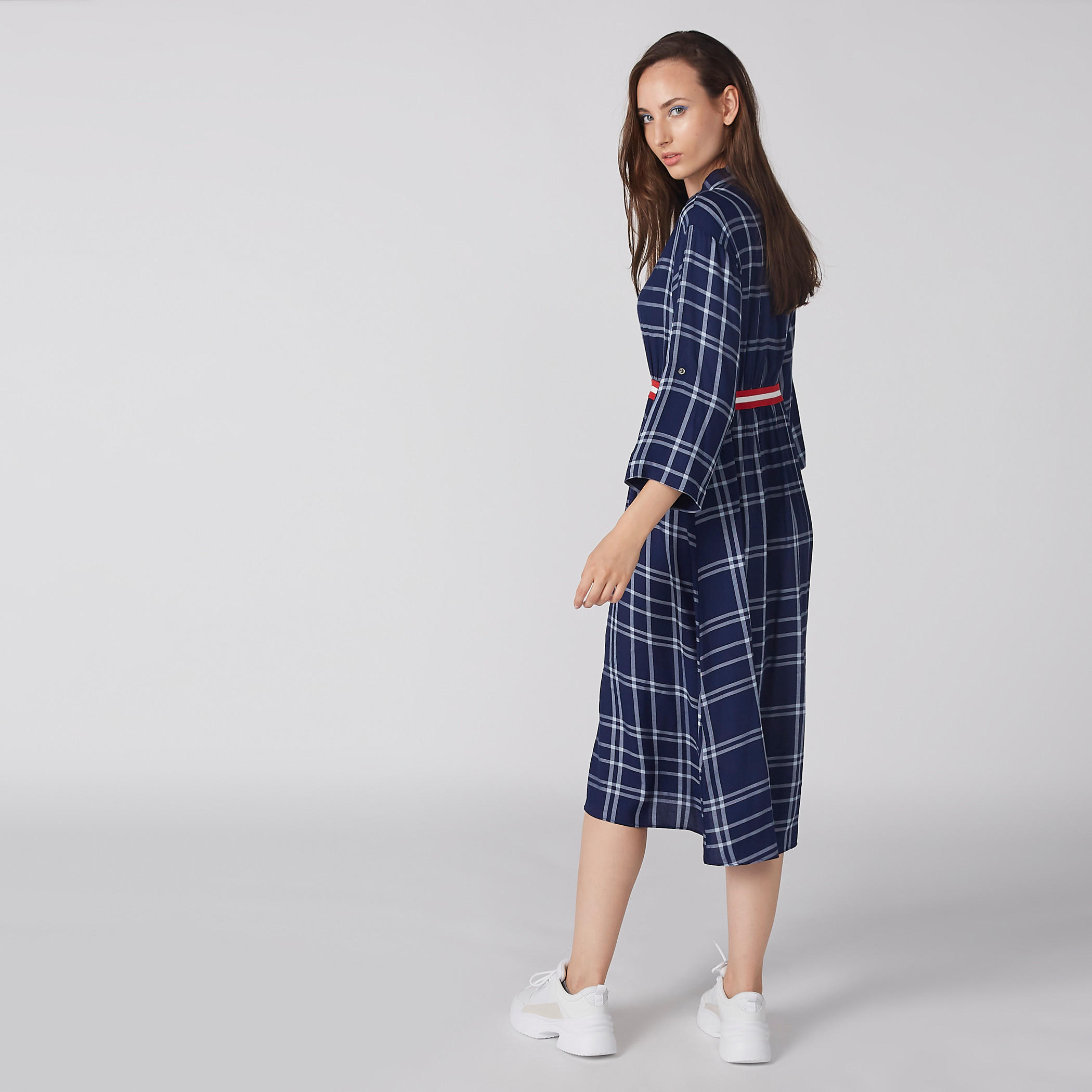 فستان قميص كاروهات متوسط الطول بأكمام 3/4 من لي كوبر-women-clothing-dresses-image-3