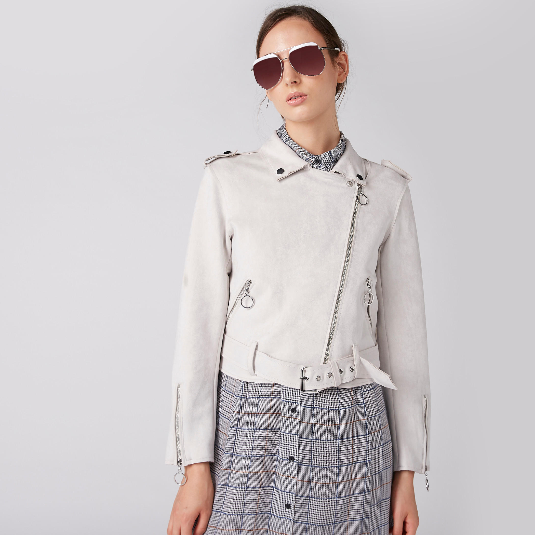 جاكيت بايكر بأكمام طويلة وسحّاب إغلاق وحزام من لي كوبر-women-winterwear-coatsandjackets-jackets-image-1
