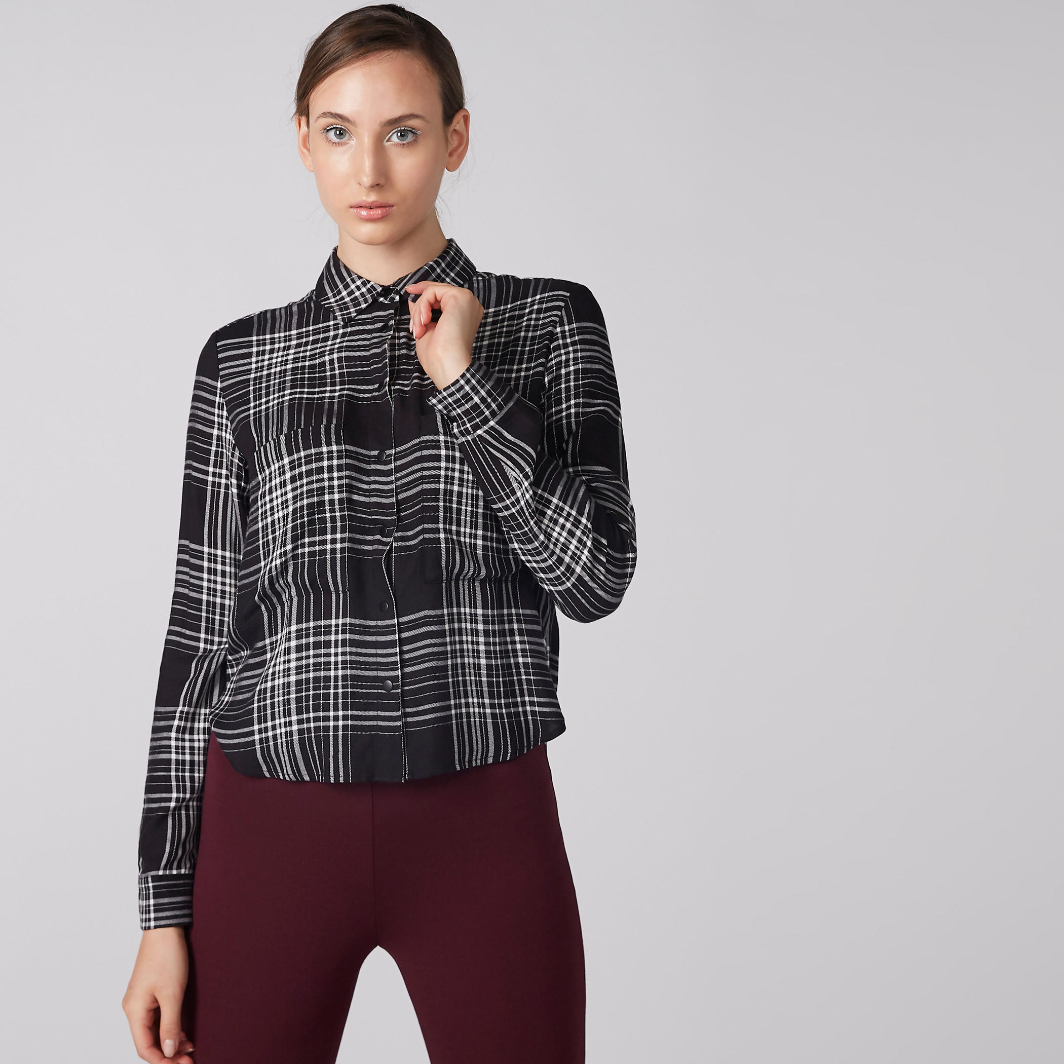 Chequered Shirt with Long Sleeves and Complete Placket-women-clothing-shirtsandblouses-shirts-image-1