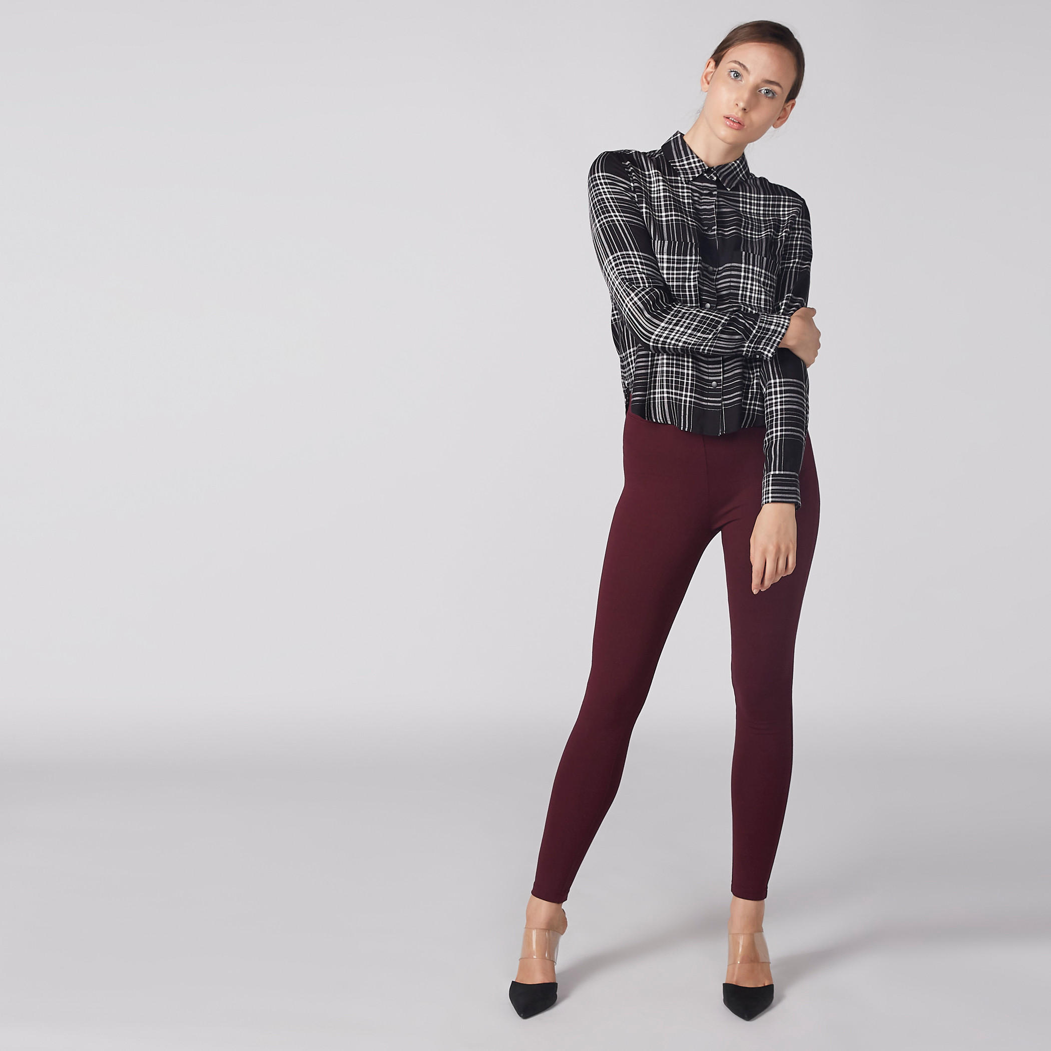 Chequered Shirt with Long Sleeves and Complete Placket-women-clothing-shirtsandblouses-shirts-image-3