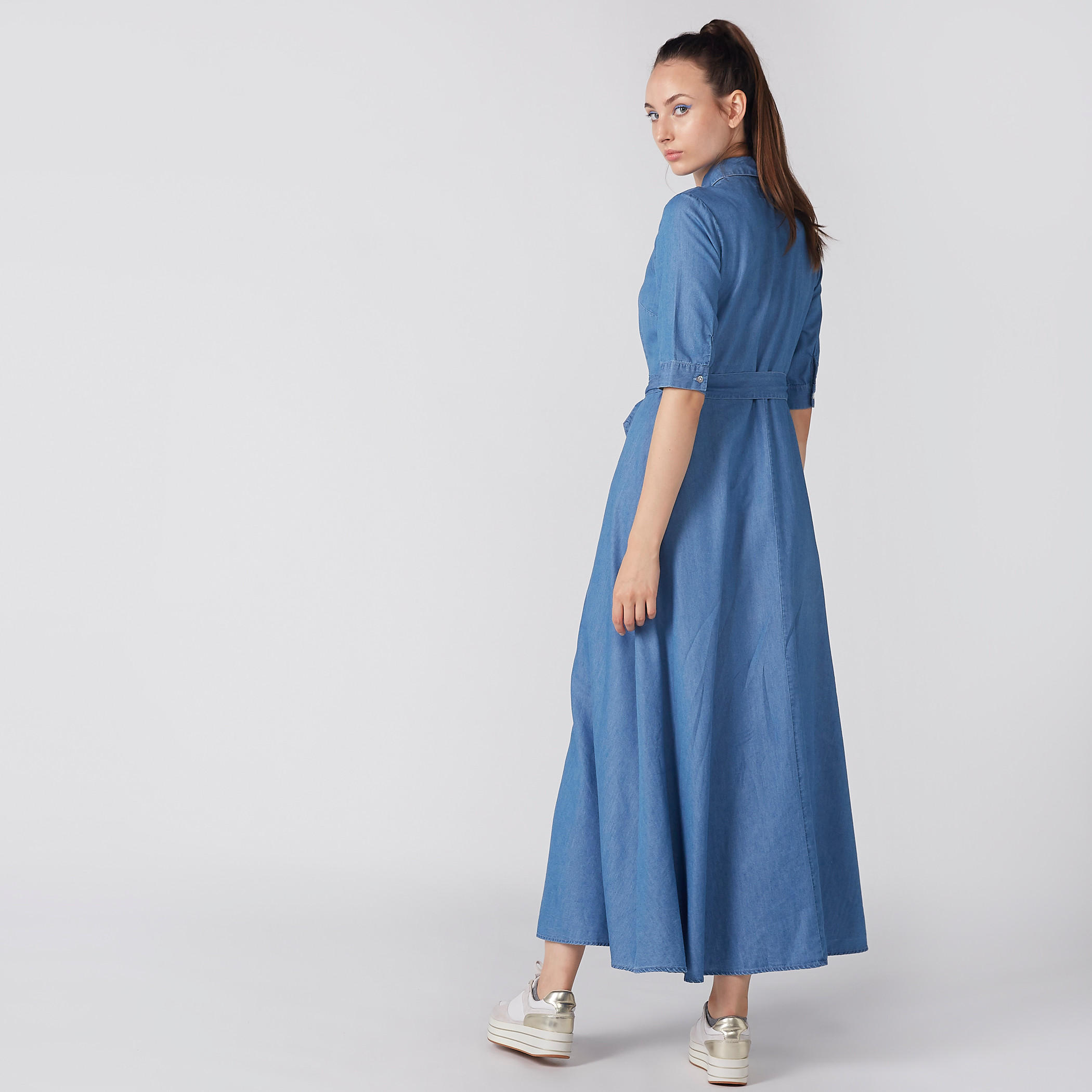 فستان قميص طويل بأكمام قصيرة وأربطة-women-clothing-dresses-image-4