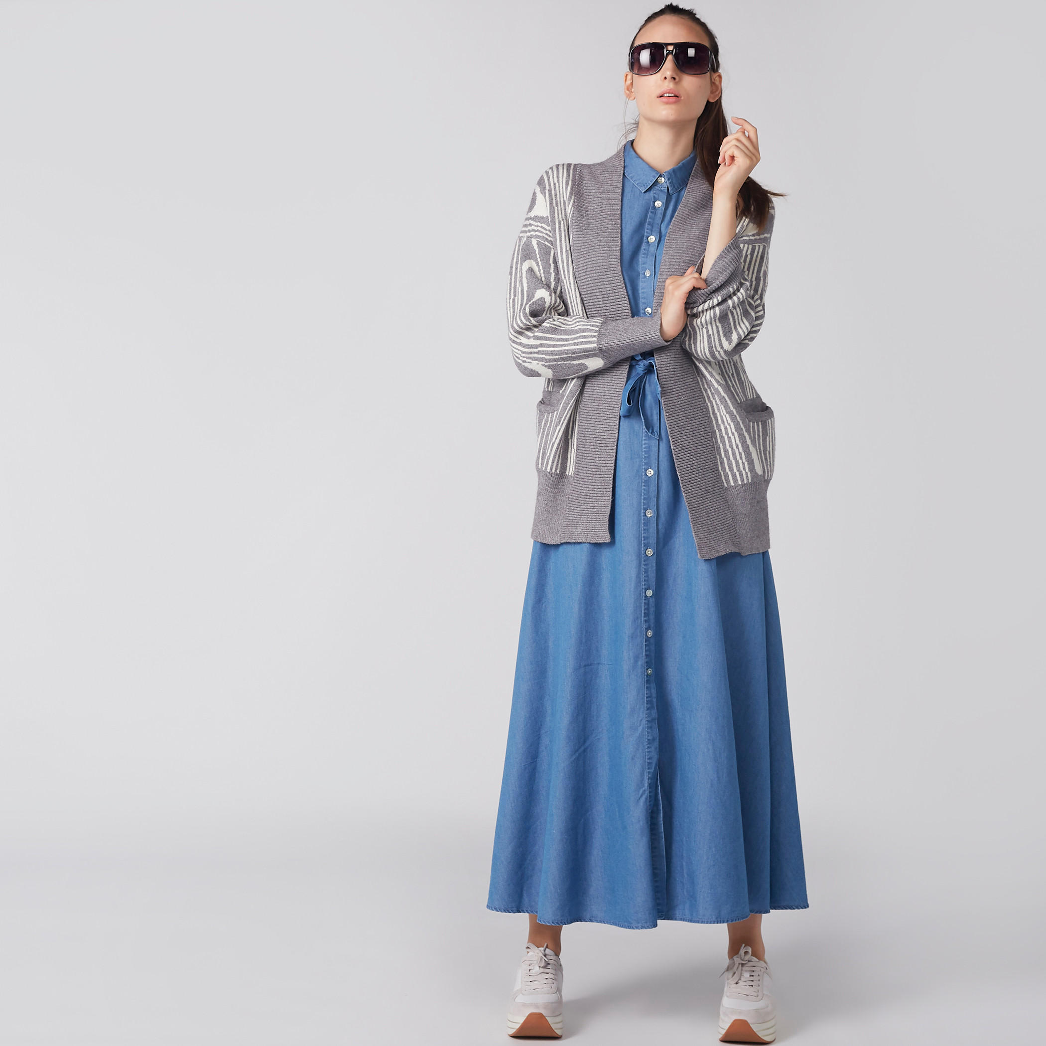 فستان قميص طويل بأكمام قصيرة وأربطة-women-clothing-dresses-image-5