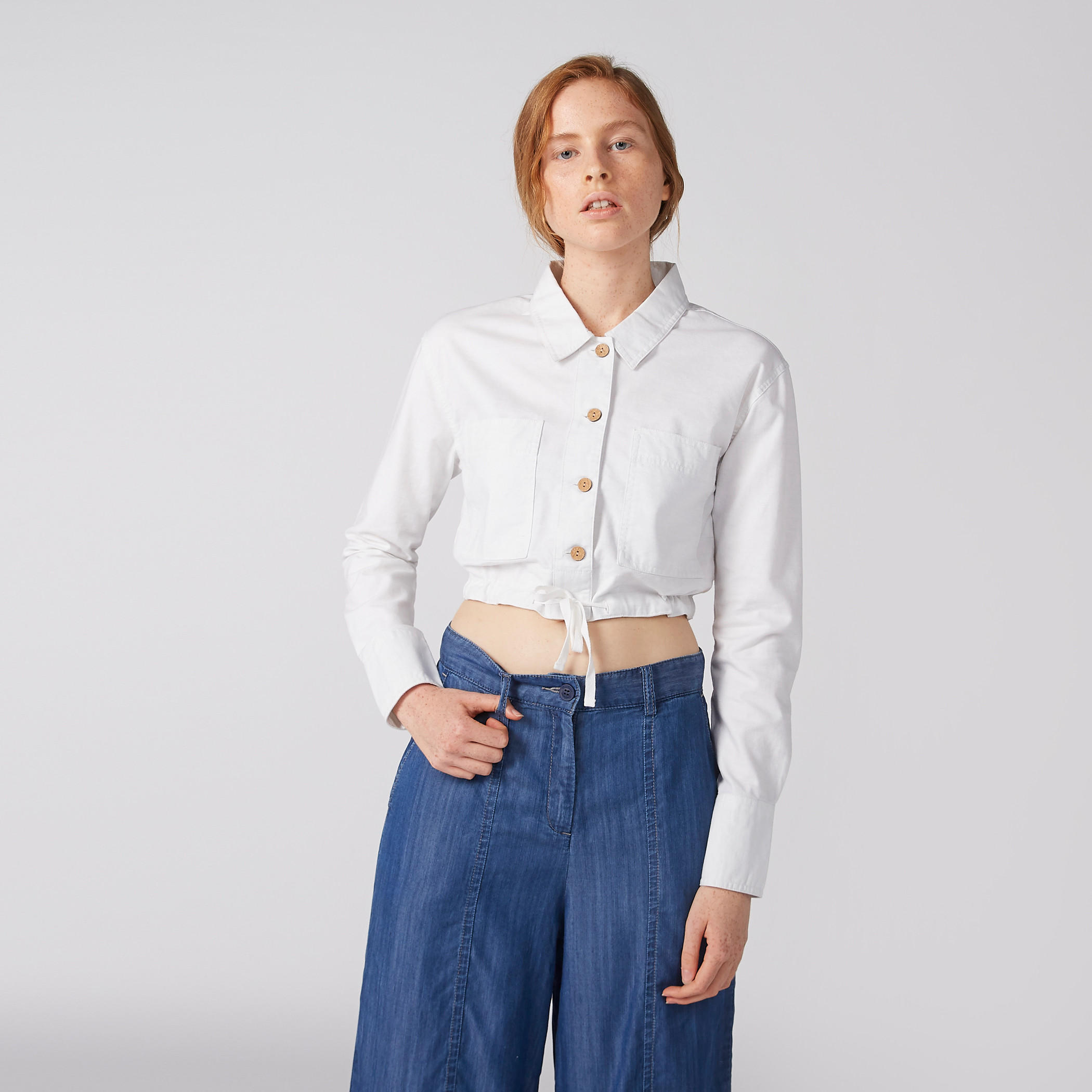 قميص قصير بأكمام طويلة وجيوب وأربطة-women-clothing-shirtsandblouses-shirts-image-1