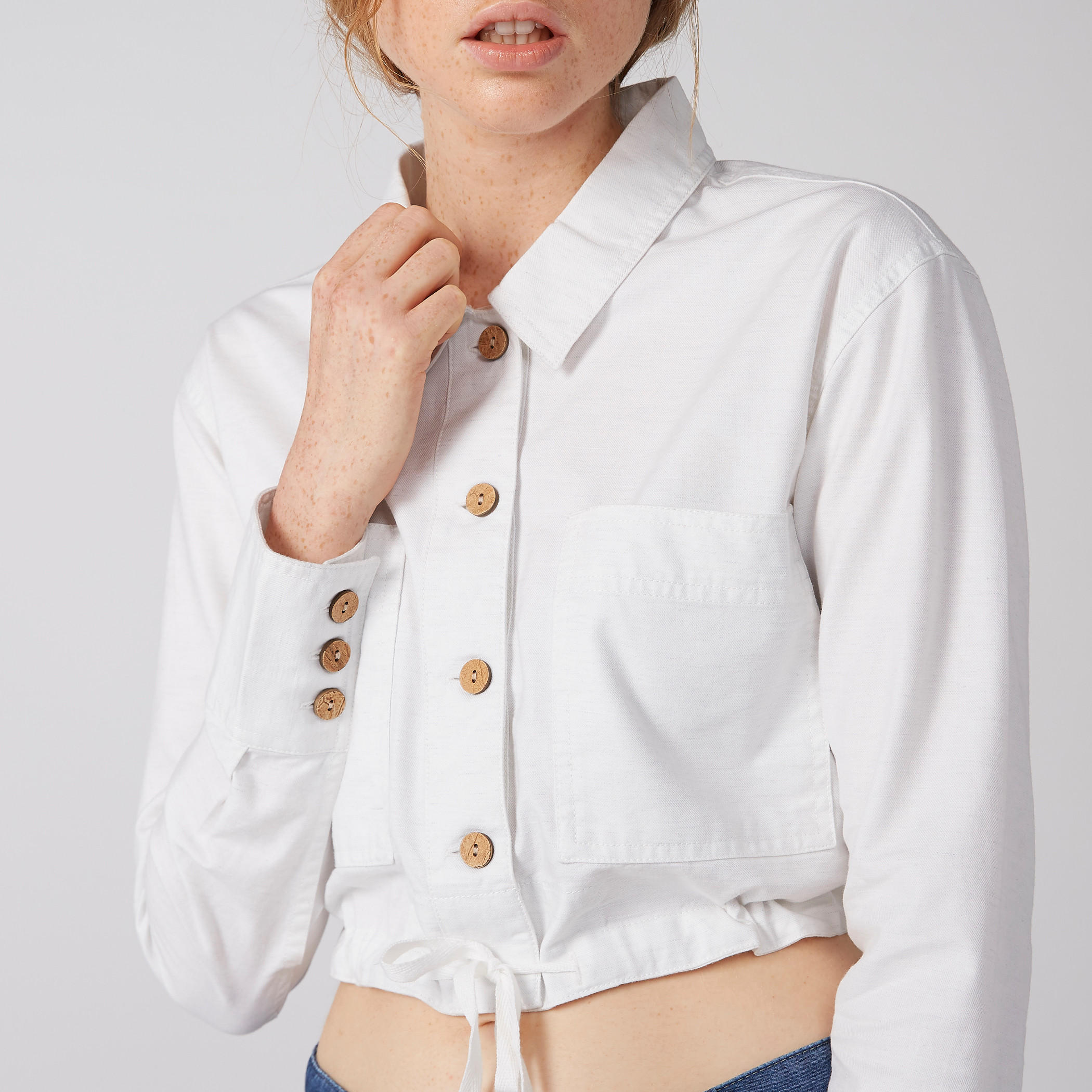 قميص قصير بأكمام طويلة وجيوب وأربطة-women-clothing-shirtsandblouses-shirts-image-2